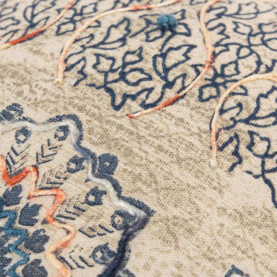 Beige Blue Distressed Floral Pattern Throw Pillow - Image 5