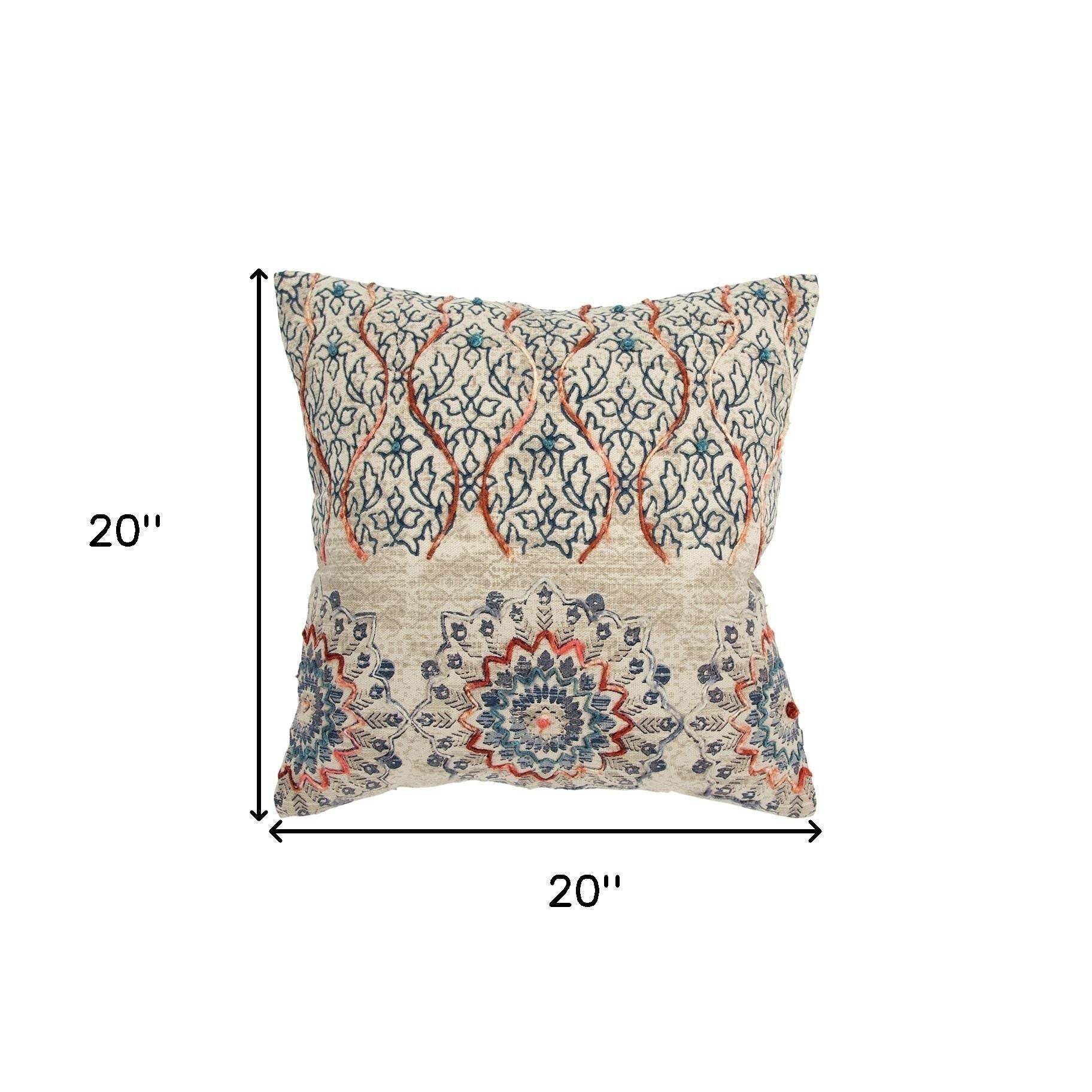 Beige Blue Distressed Floral Pattern Throw Pillow - Image 7
