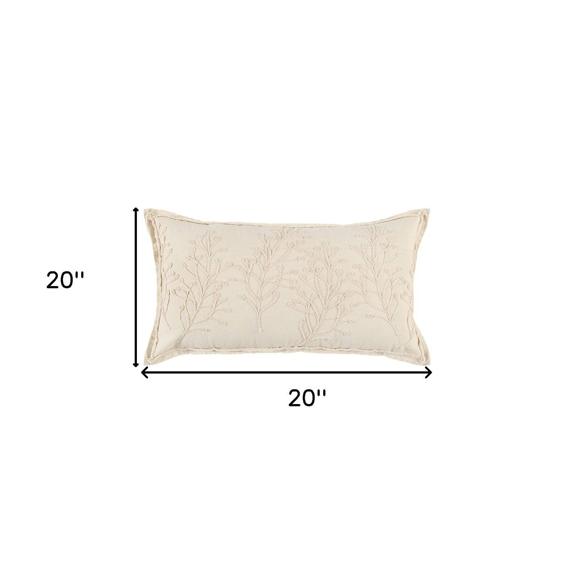Beige Botanical Pattern Embroidered Lumbar Pillow - Image 5