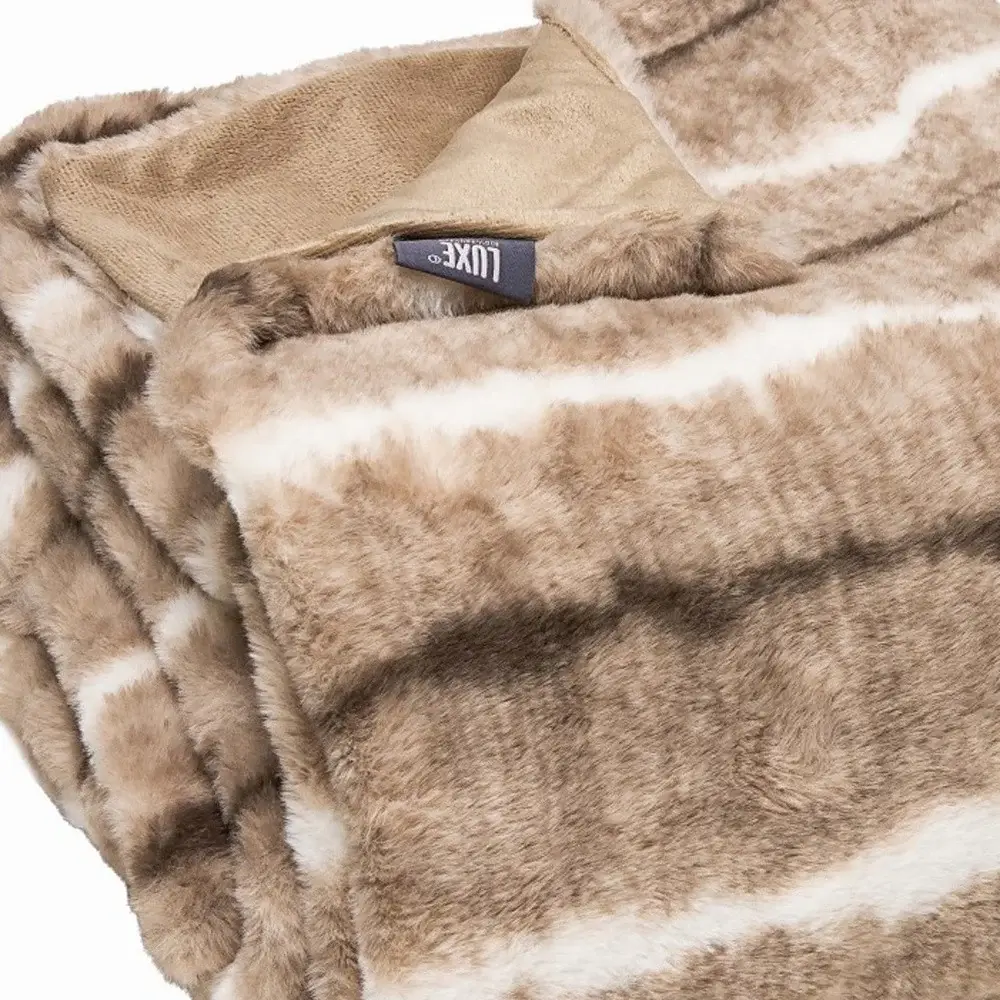 Beige Faux Fur Ombre Plush Throw - Image 4