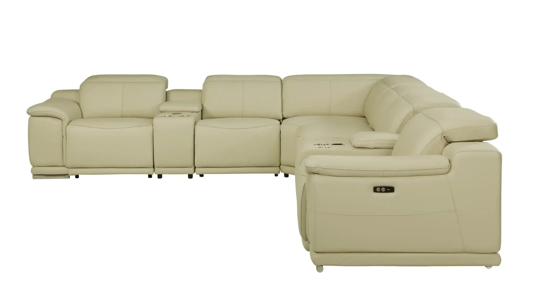 Beige Italian Leather Power Reclining U Shaped Eight Piece Corner Sectional With Console - Image 3