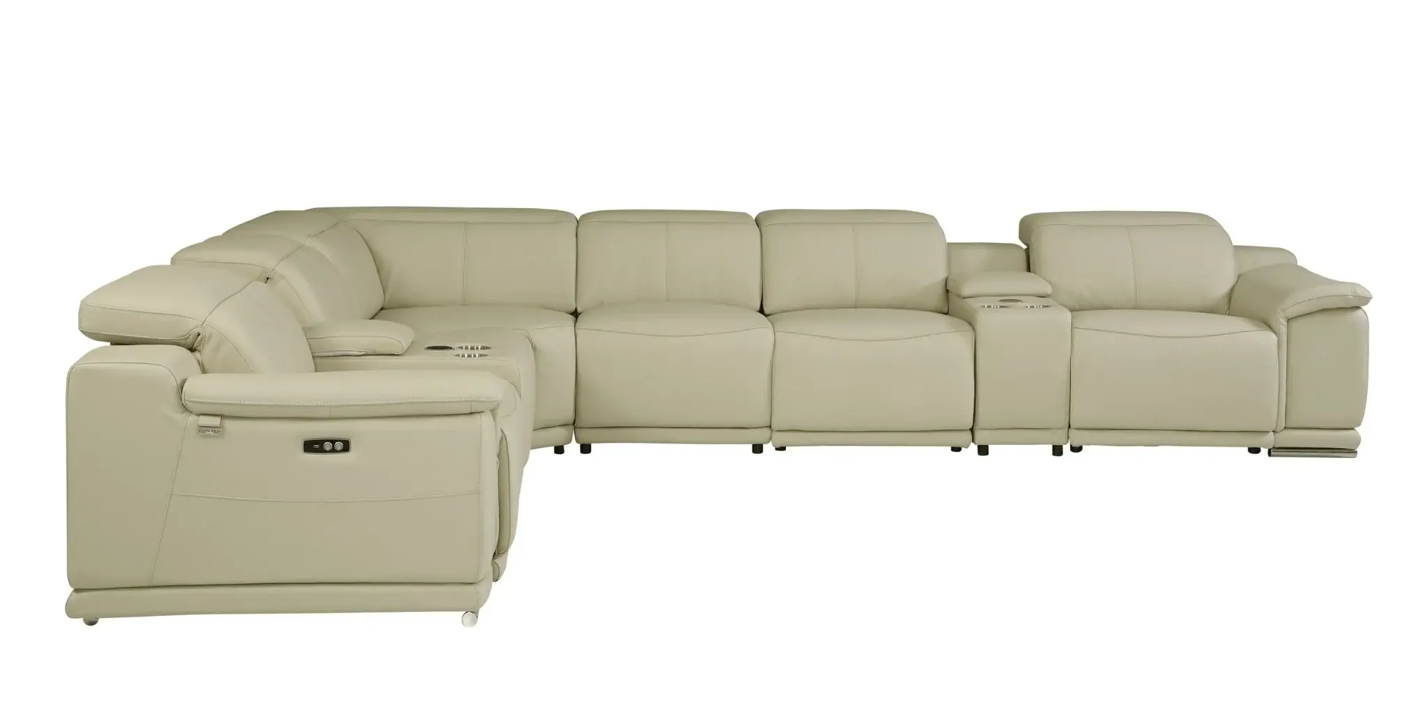 Beige Italian Leather Power Reclining U Shaped Eight Piece Corner Sectional With Console - Image 3