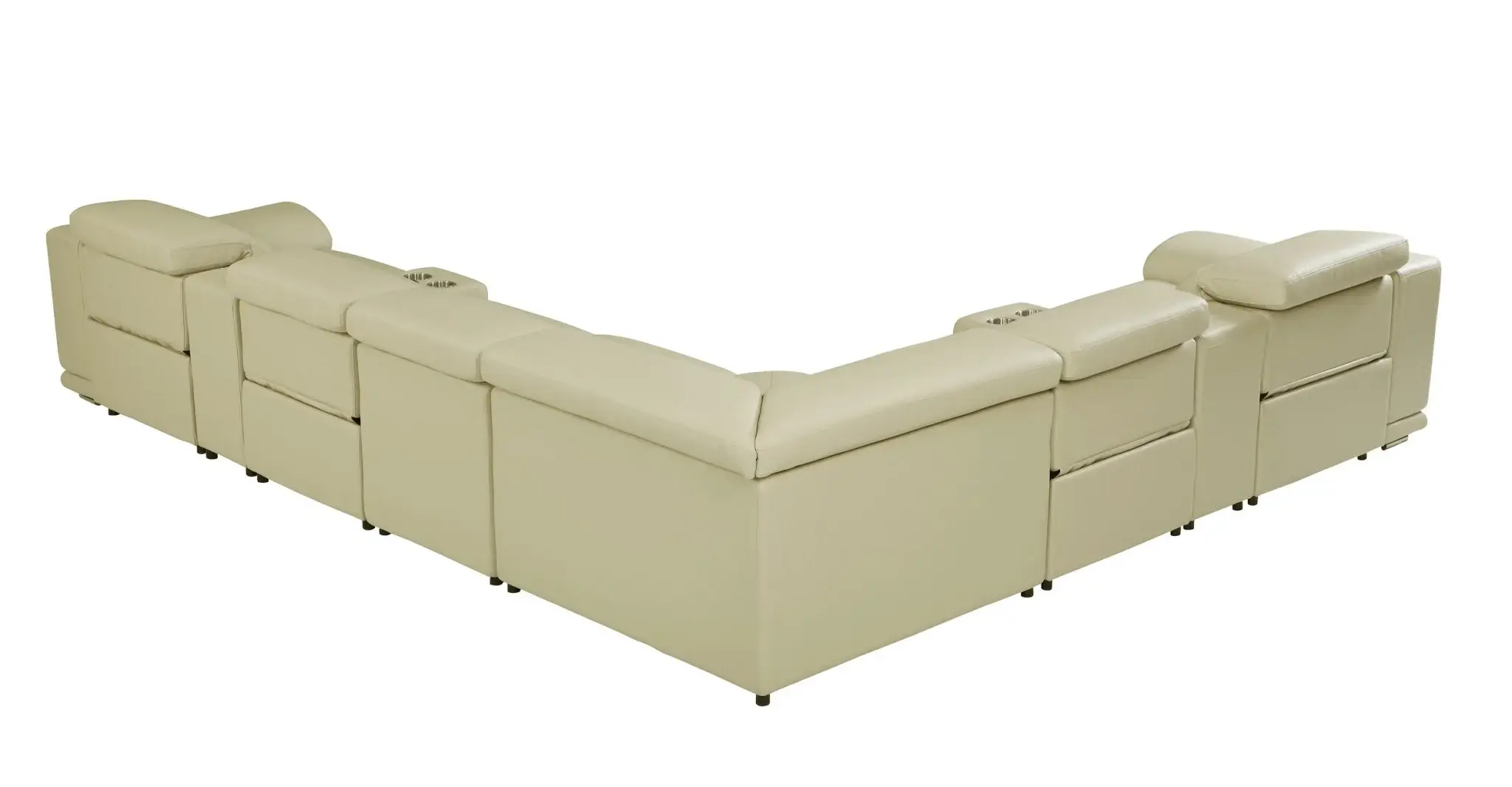Beige Italian Leather Power Reclining U Shaped Eight Piece Corner Sectional With Console - Image 5