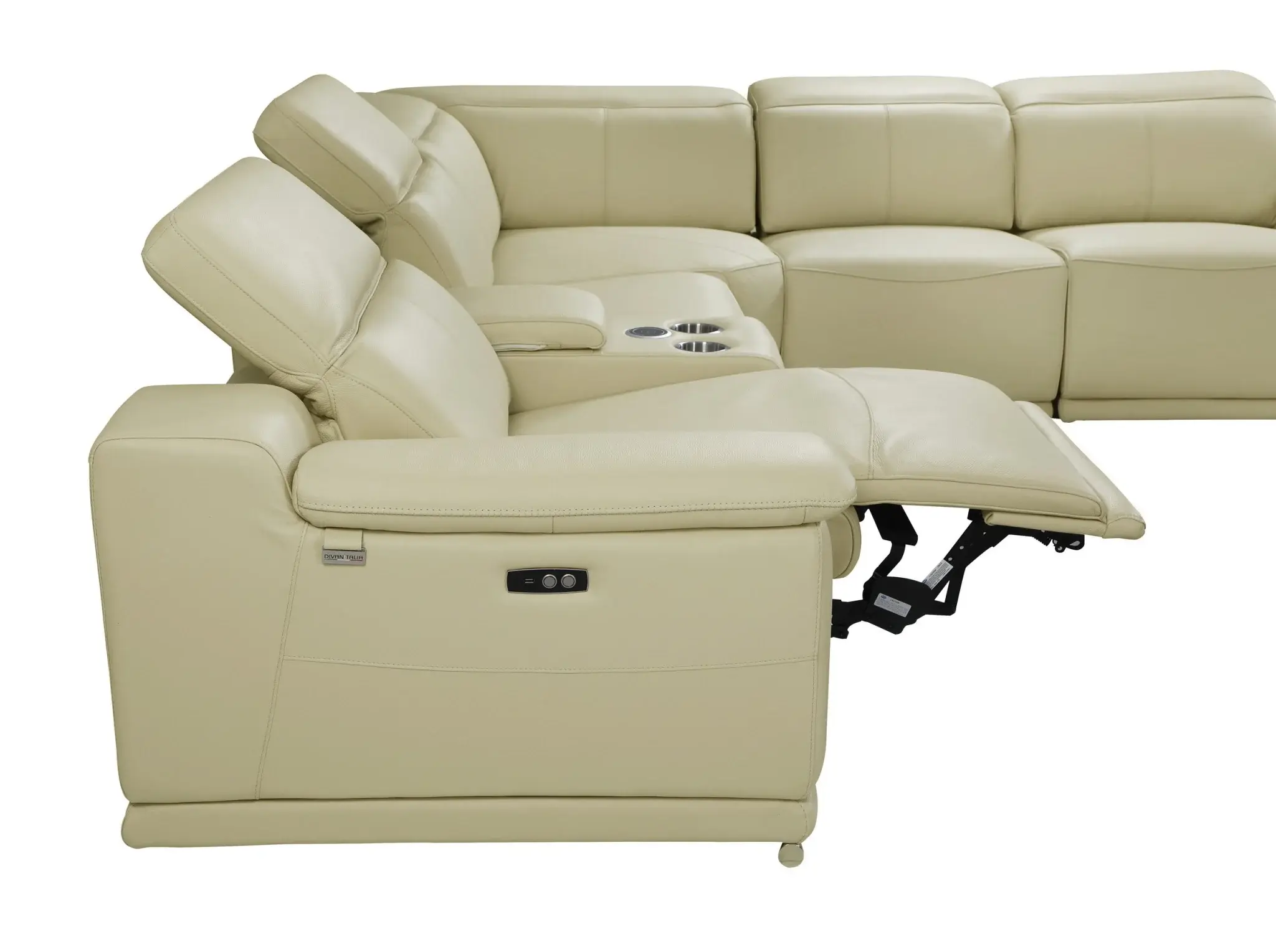 Beige Italian Leather Power Reclining U Shaped Eight Piece Corner Sectional With Console - Image 7