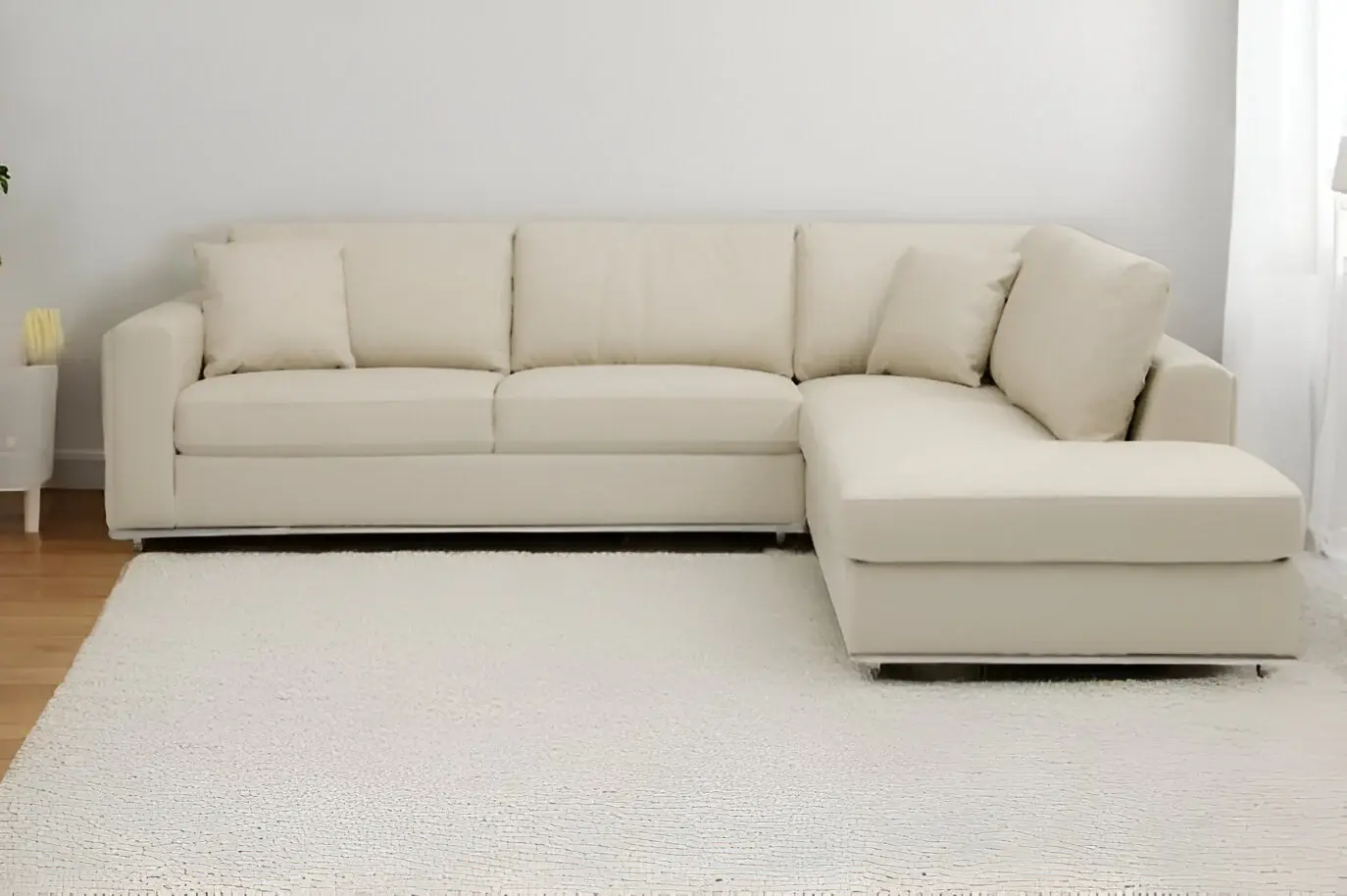 Beige Italian Leather Reclining L Shaped Two Piece Corner Sectional - Image 2