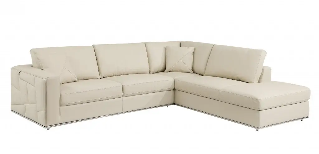 Beige Italian Leather Reclining L Shaped Two Piece Corner Sectional - Image 3