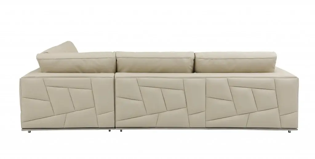 Beige Italian Leather Reclining L Shaped Two Piece Corner Sectional - Image 4