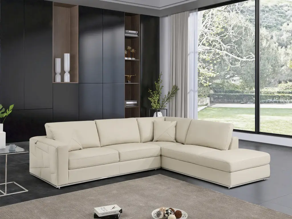Beige Italian Leather Reclining L Shaped Two Piece Corner Sectional - Image 6
