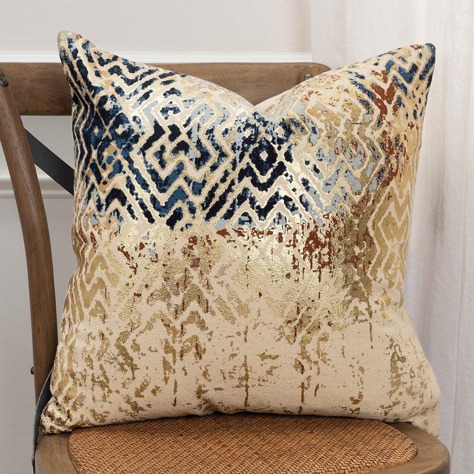 Beige Navy Distressed Retro Modern Throw Pillow - Image 3