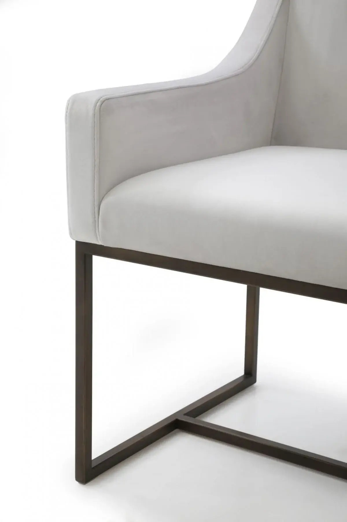 Beige Velvet Antique Brass Dining Chair - Image 4