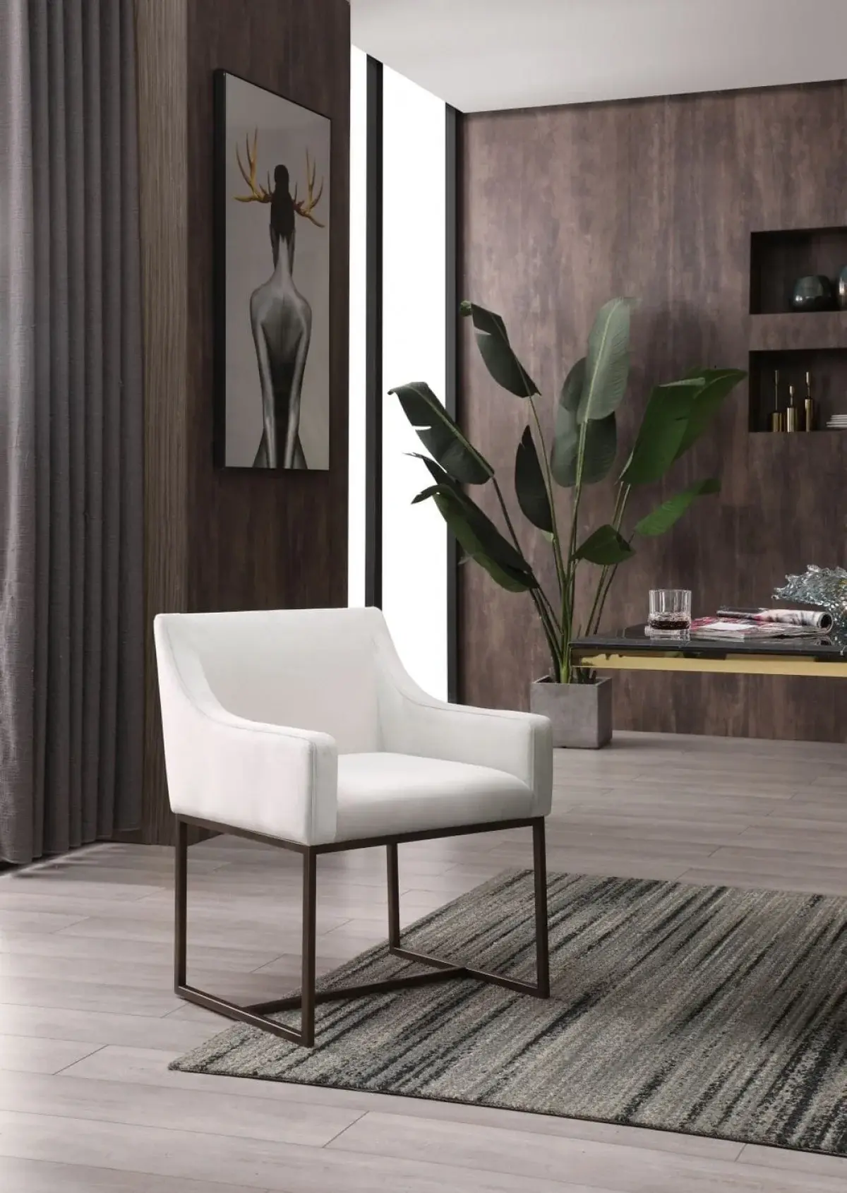 Beige Velvet Antique Brass Dining Chair - Image 7