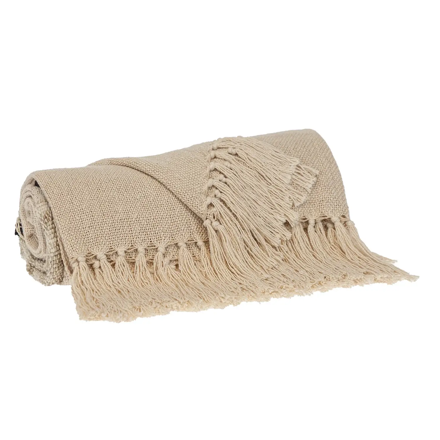 Beige Woven Cotton Abstract Throw Blanket - Image 3