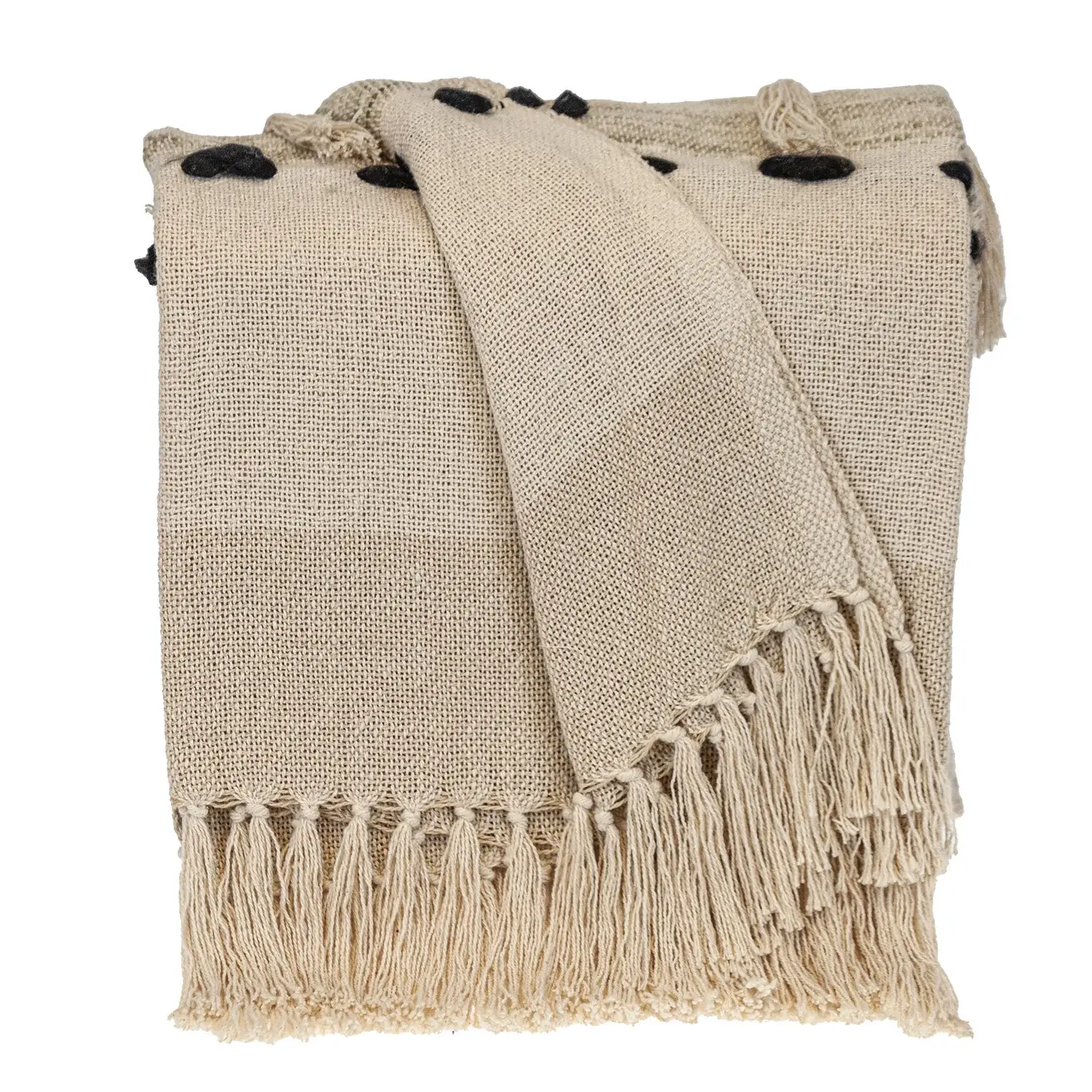 Beige Woven Cotton Abstract Throw Blanket - Image 4