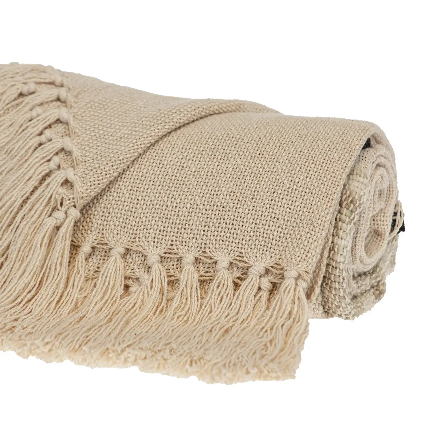 Beige Woven Cotton Abstract Throw Blanket - Image 7