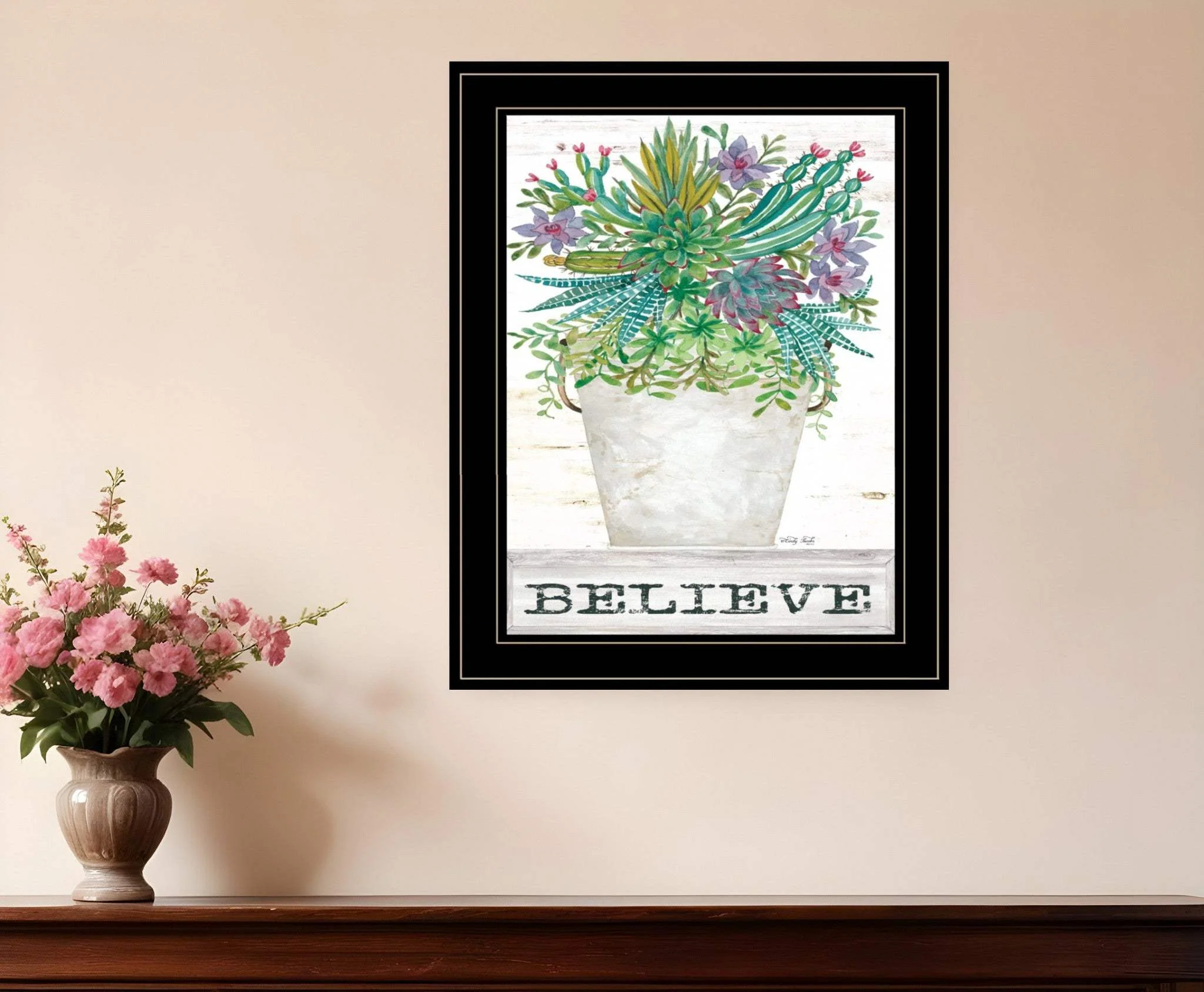 Believe Succulents 3 Black Framed Print Wall Art - Image 2