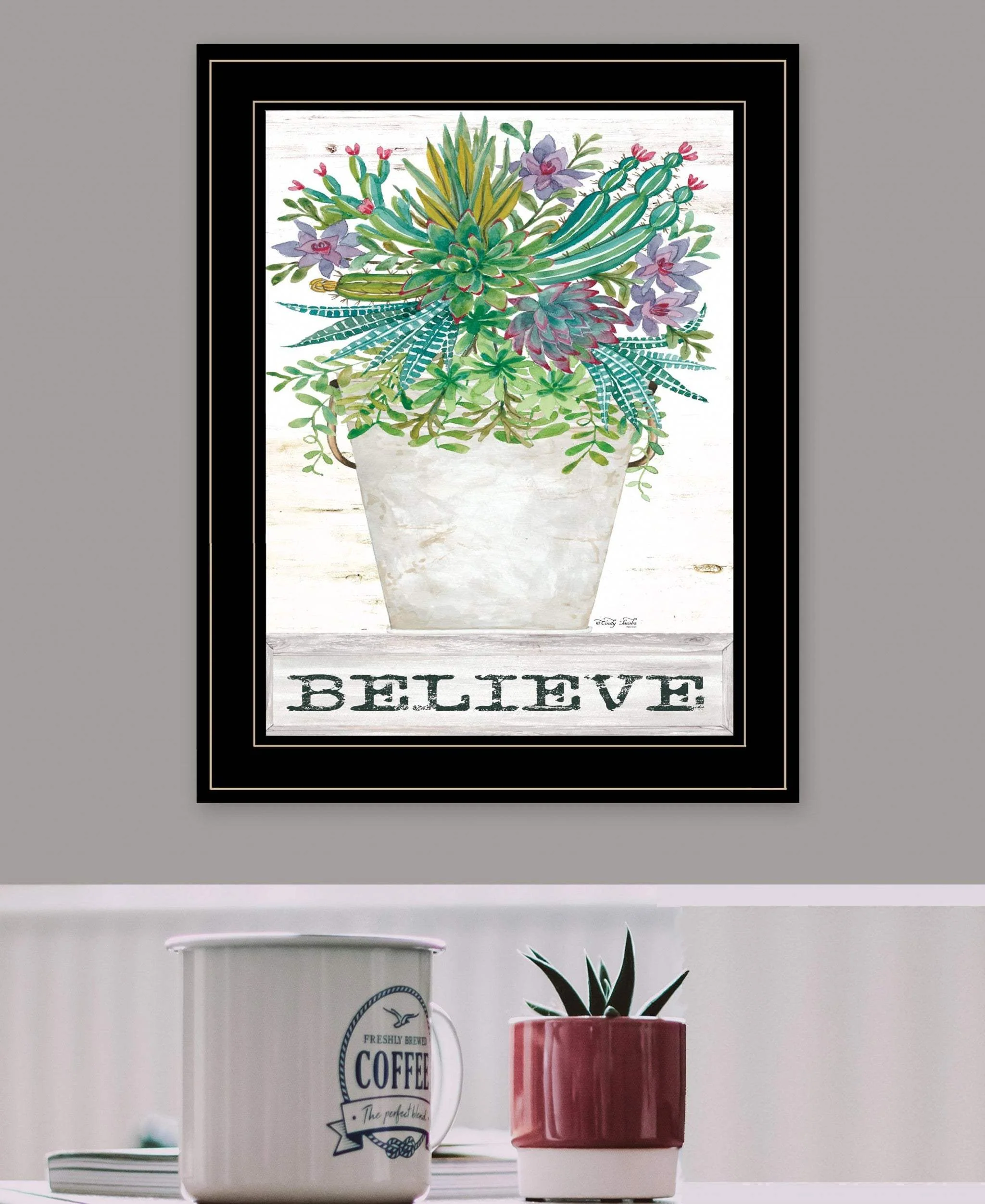 Believe Succulents 3 Black Framed Print Wall Art - Image 5