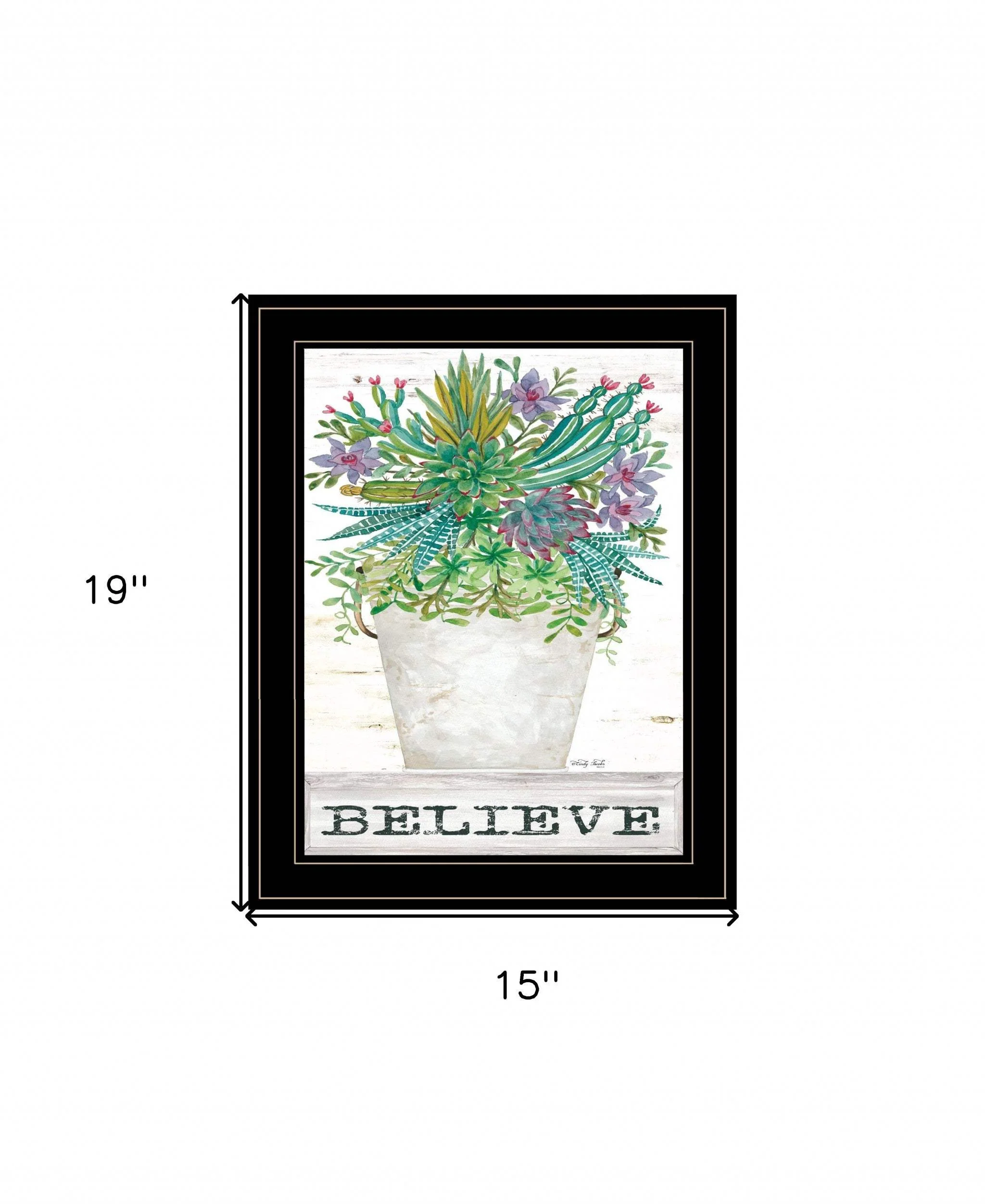 Believe Succulents 3 Black Framed Print Wall Art - Image 6