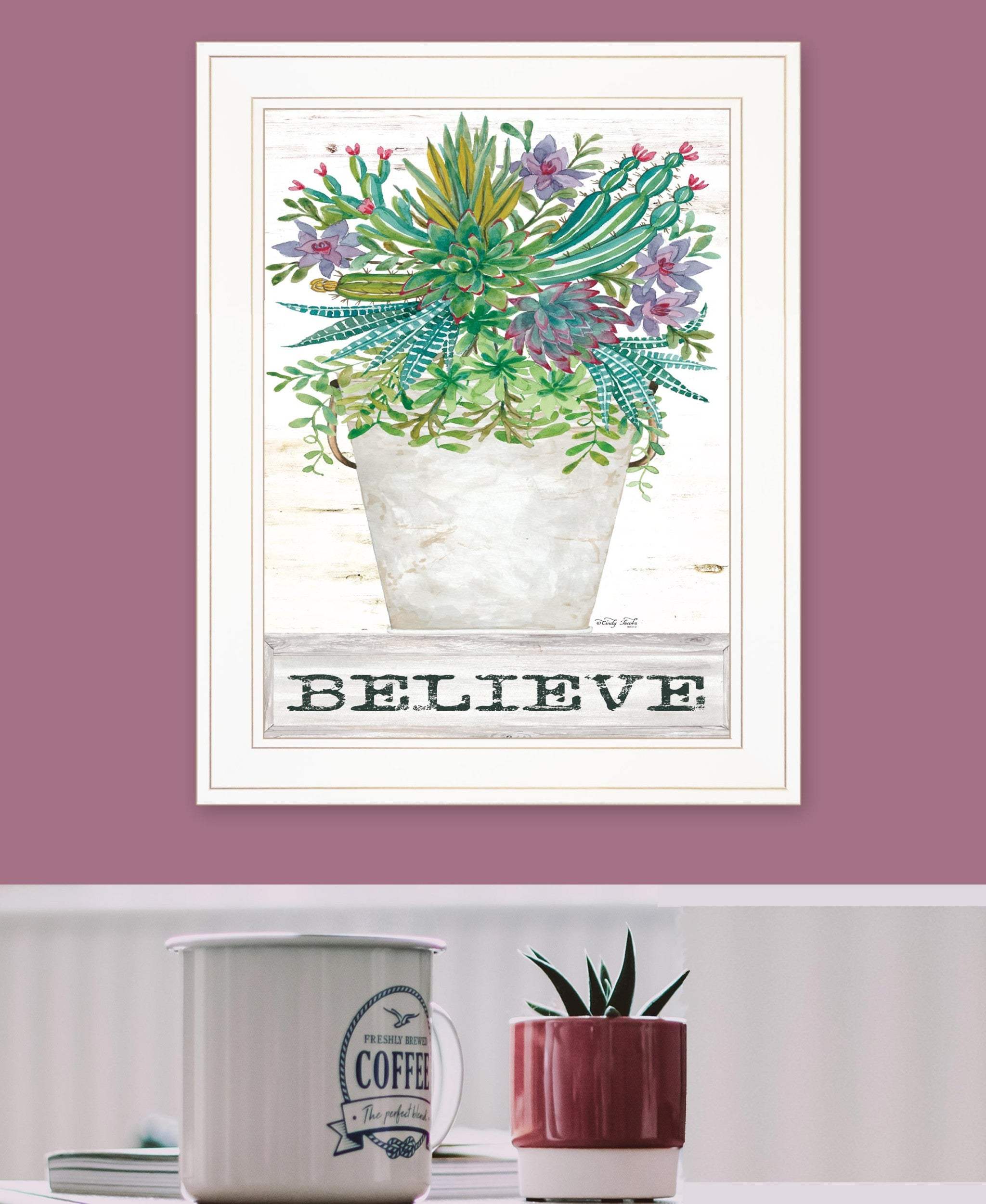 Believe Succulents White Framed Print Wall Art - Image 6