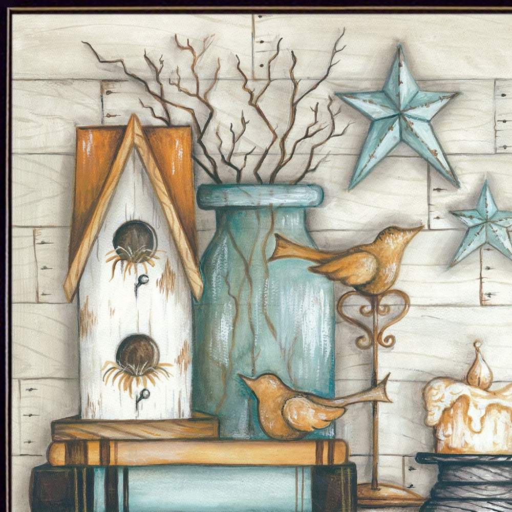 Birdhouse on Books 1 Black Framed Print Wall Art - Image 4