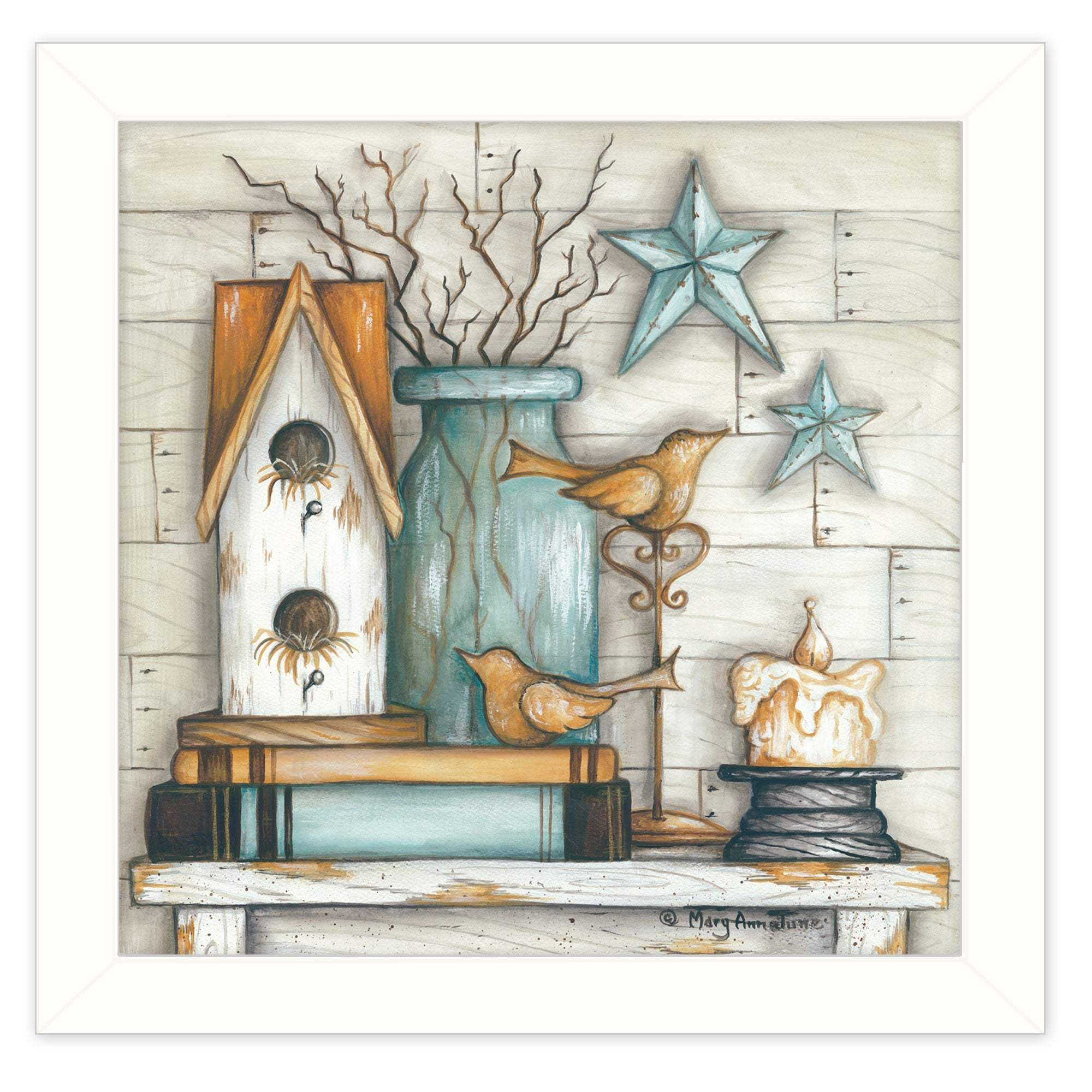Birdhouse on Books 2 White Framed Print Wall Art - Image 2