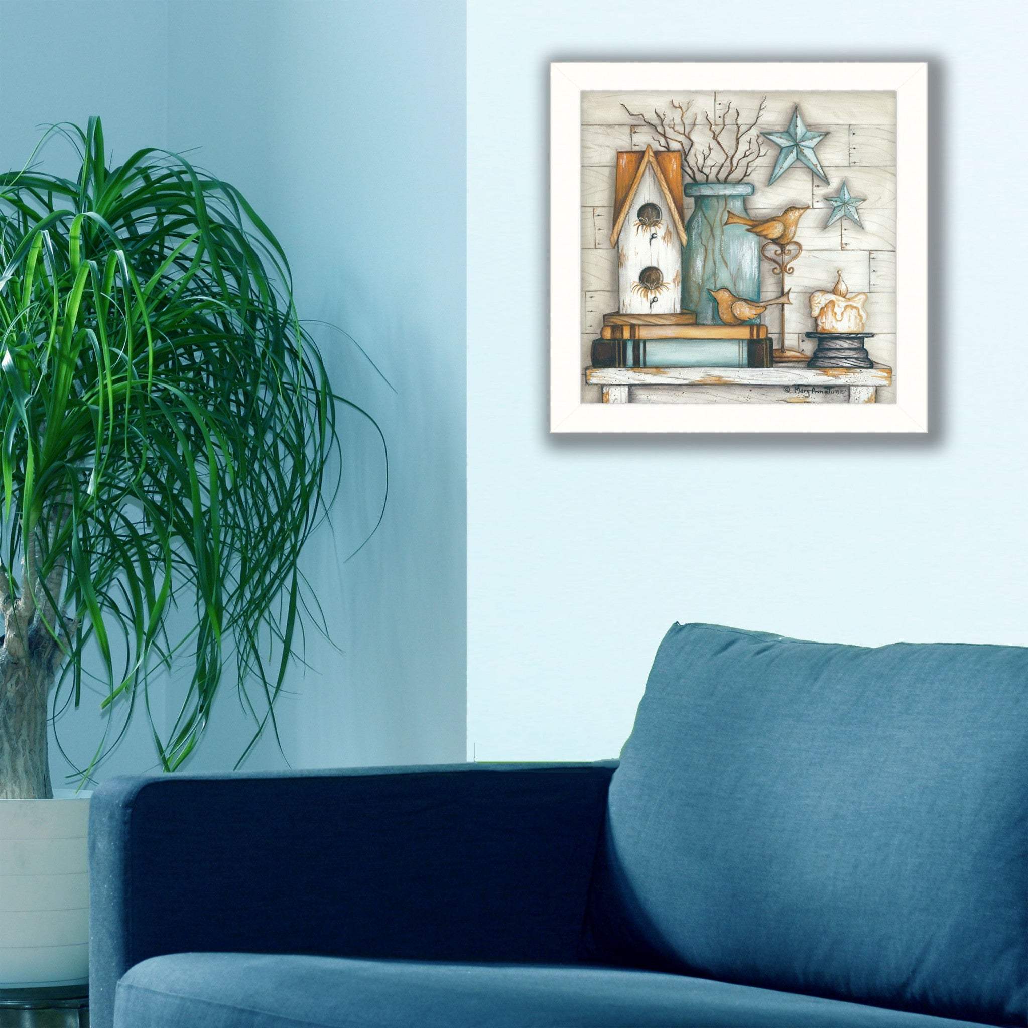 Birdhouse on Books 2 White Framed Print Wall Art - Image 4