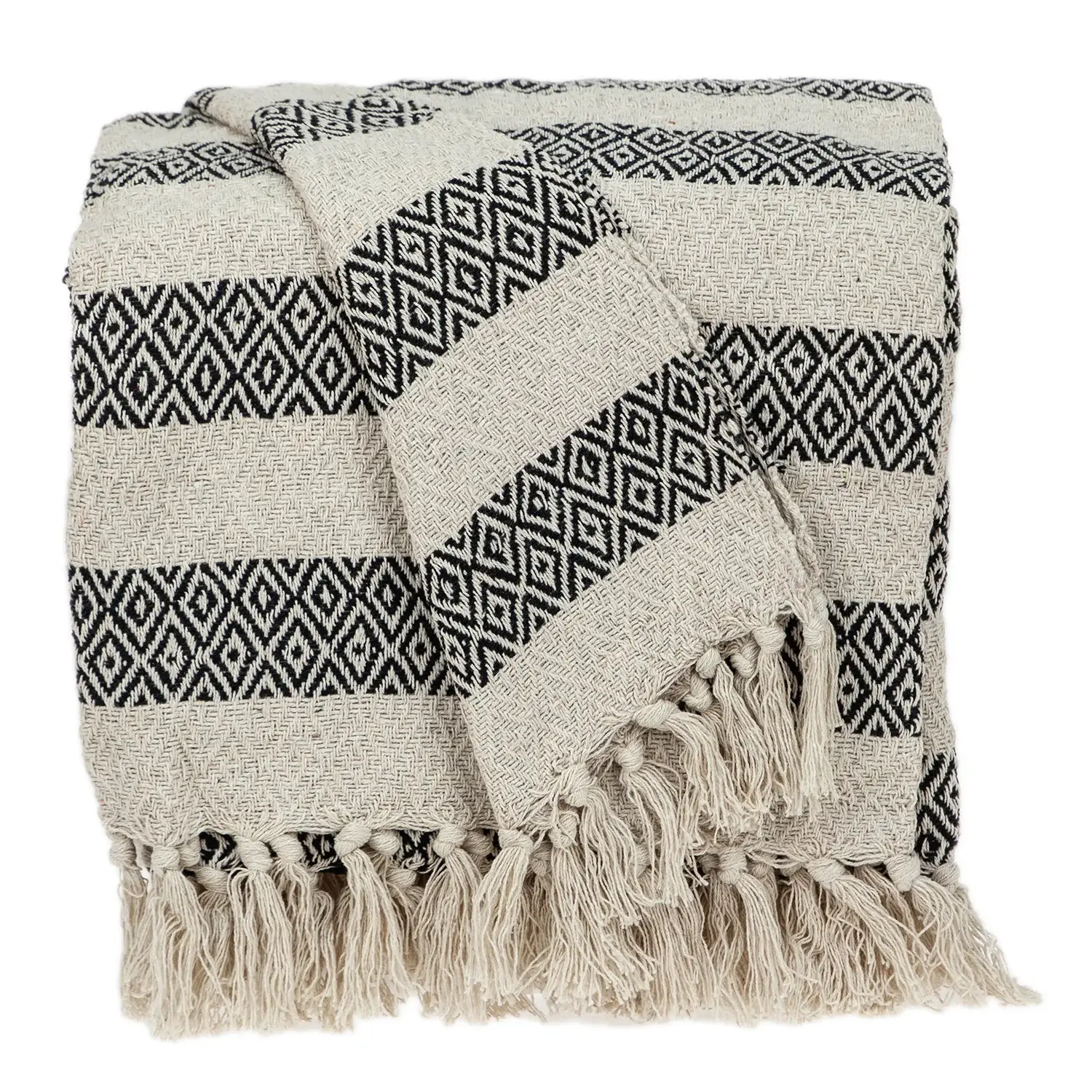 Black and Beige Diamond Weave Soft Cotton Handloom Throw - Image 2