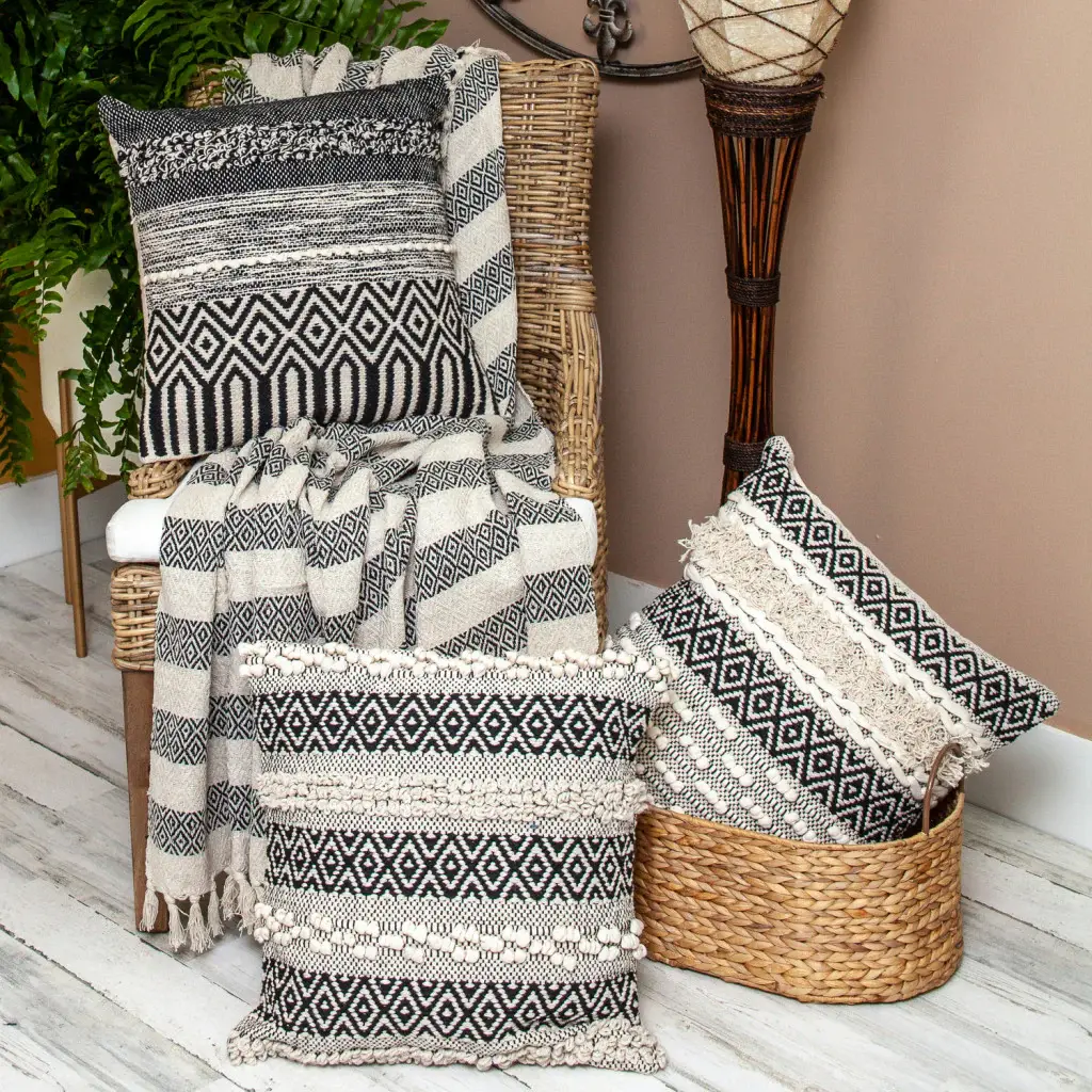 Black and Beige Diamond Weave Soft Cotton Handloom Throw - Image 8