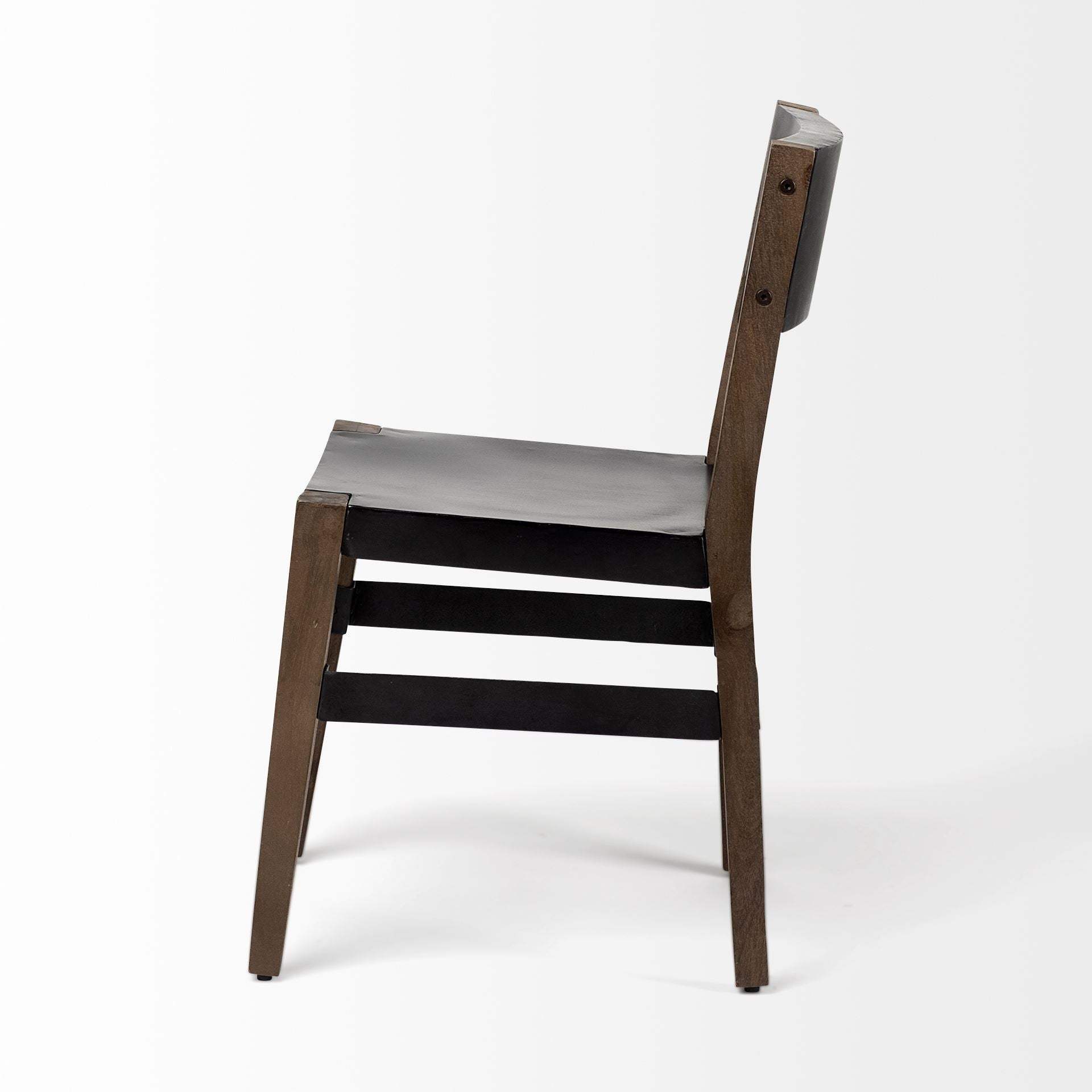 Black And Brown Metal and Wood Open Back Dining Side Chair - Image 4