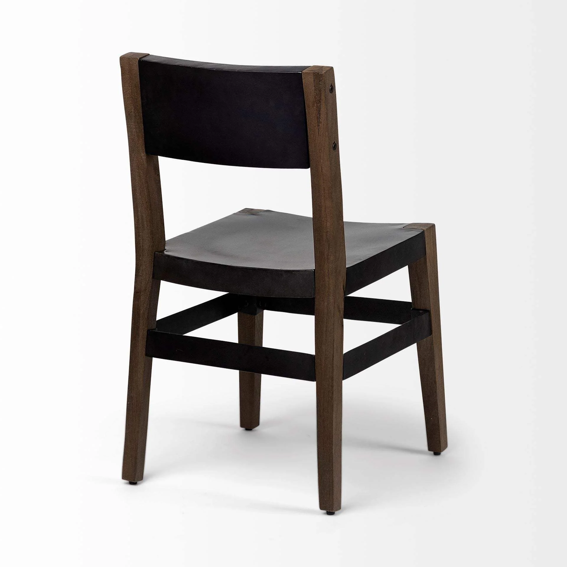 Black And Brown Metal and Wood Open Back Dining Side Chair - Image 6
