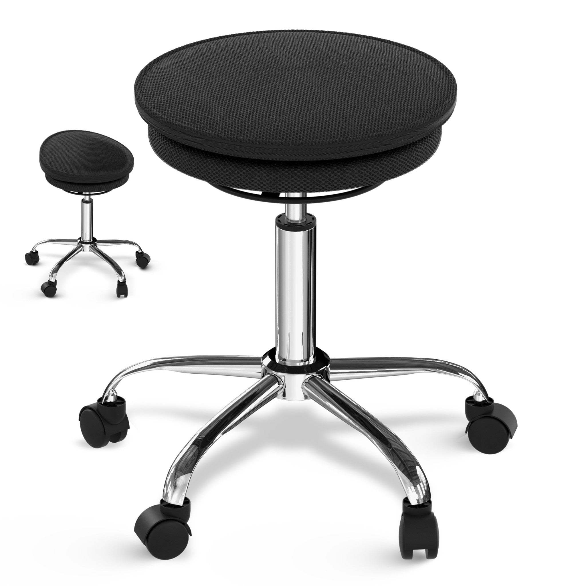 Black and Chrome Active Sitting Rolling Balance Desk Chair - Image 2