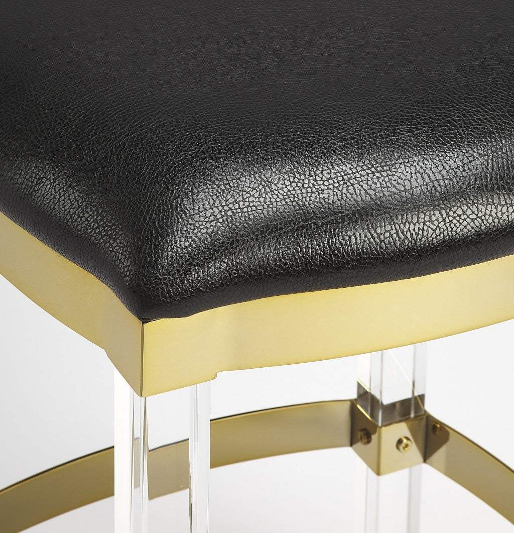 Black And Clear Stainless Steel And Steel Backless Counter Height Bar Chair - Image 4