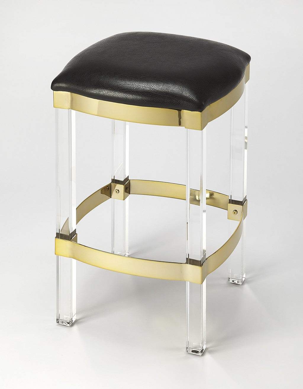 Black And Clear Stainless Steel And Steel Backless Counter Height Bar Chair - Image 8