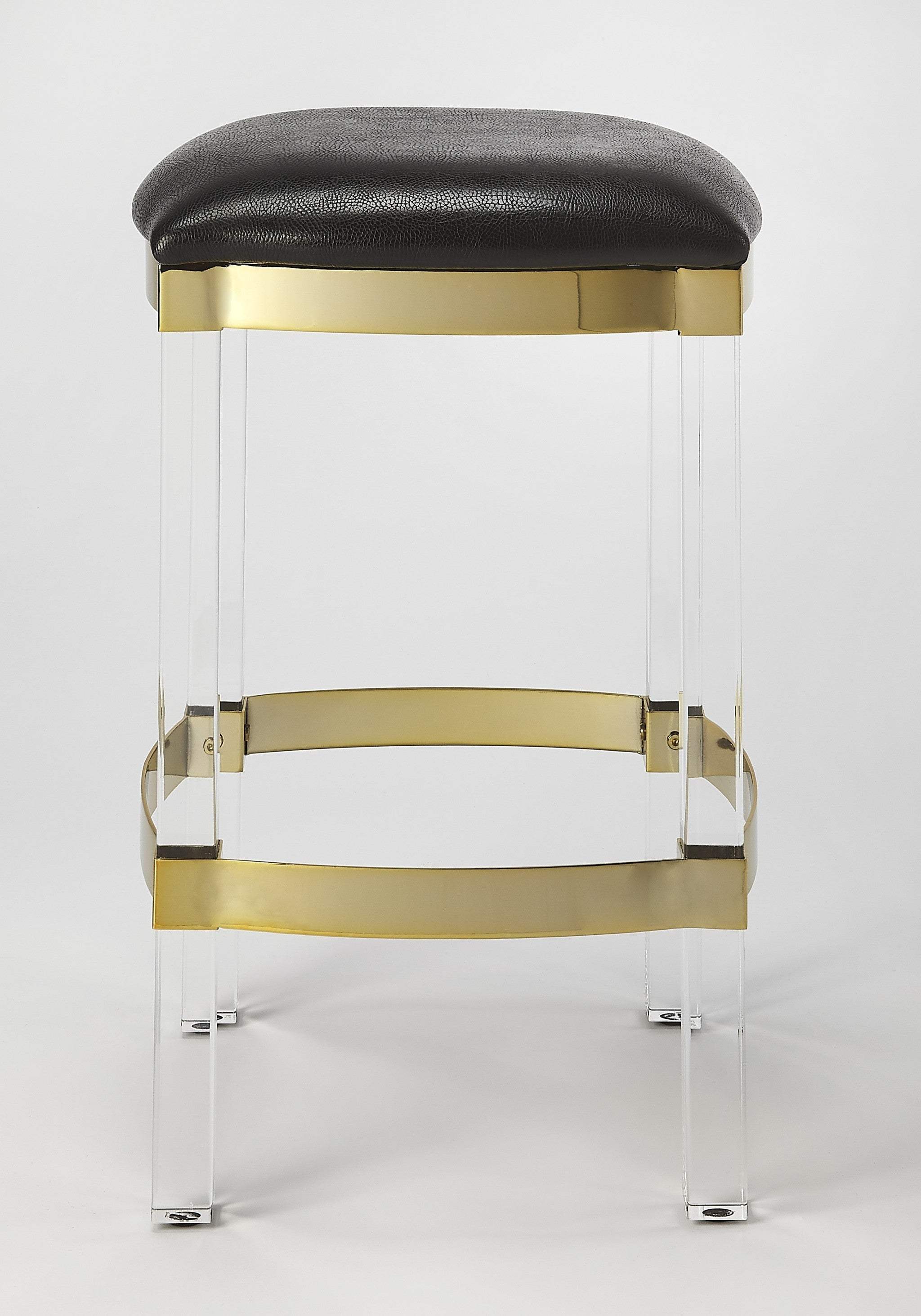 Black And Clear Stainless Steel And Steel Backless Counter Height Bar Chair - Image 9