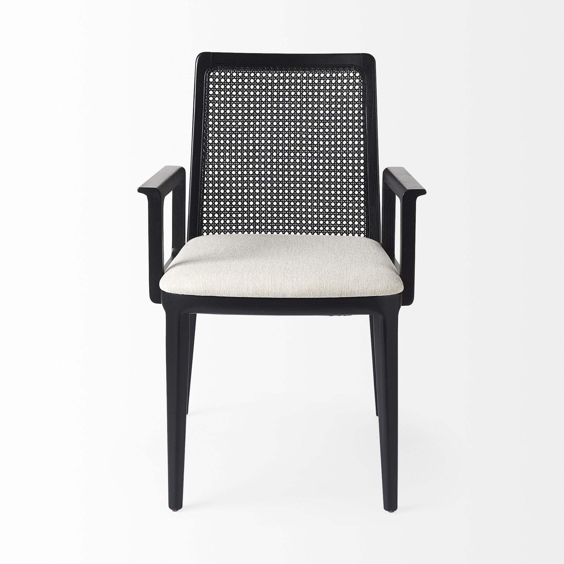 Black and Cream Uholstery and Cane Dining Armchair - Image 3