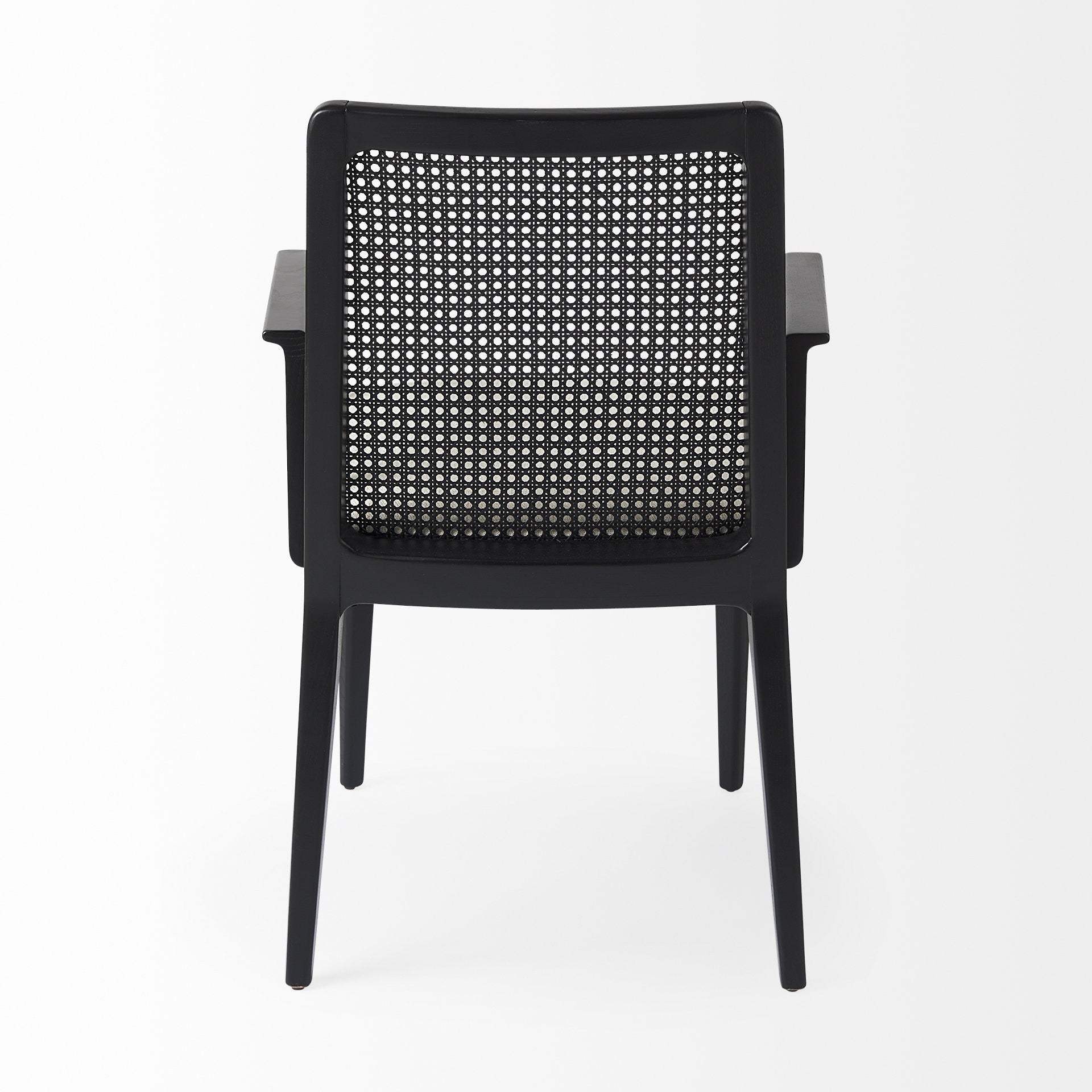 Black and Cream Uholstery and Cane Dining Armchair - Image 4