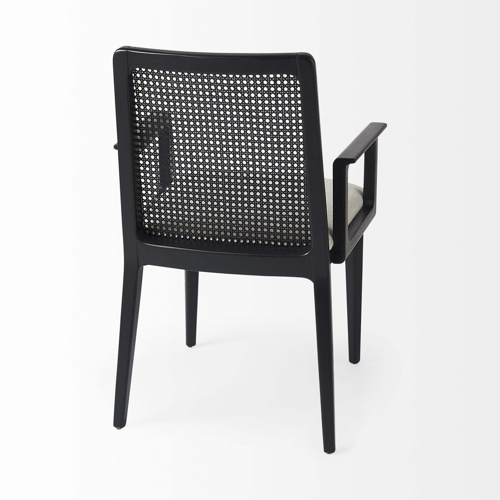 Black and Cream Uholstery and Cane Dining Armchair - Image 5