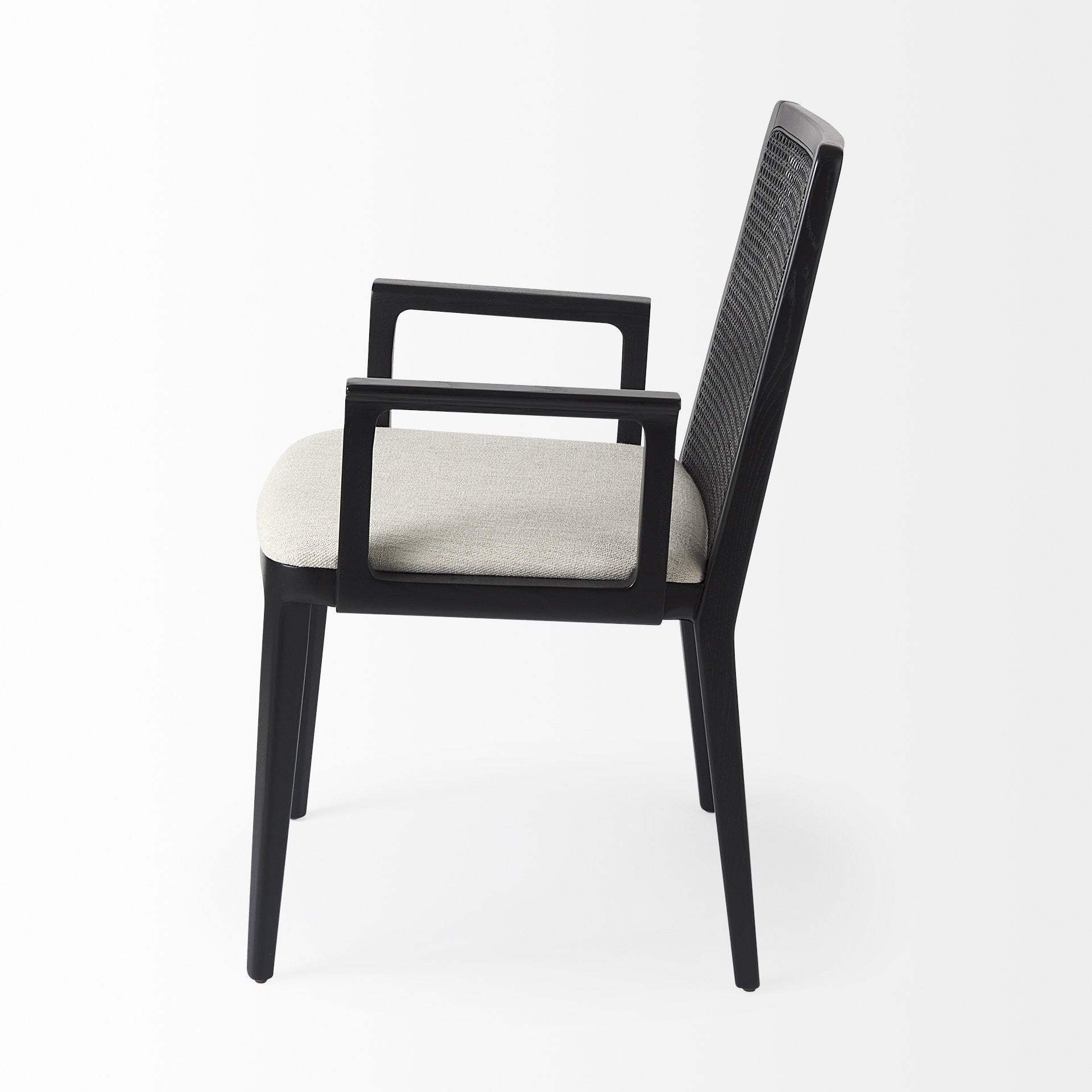 Black and Cream Uholstery and Cane Dining Armchair - Image 6