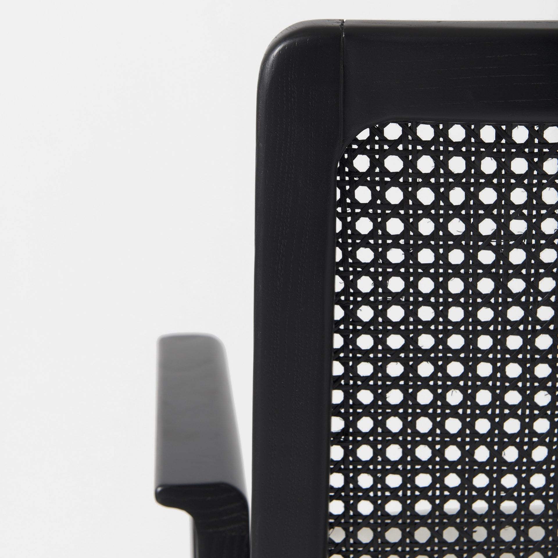 Black and Cream Uholstery and Cane Dining Armchair - Image 7