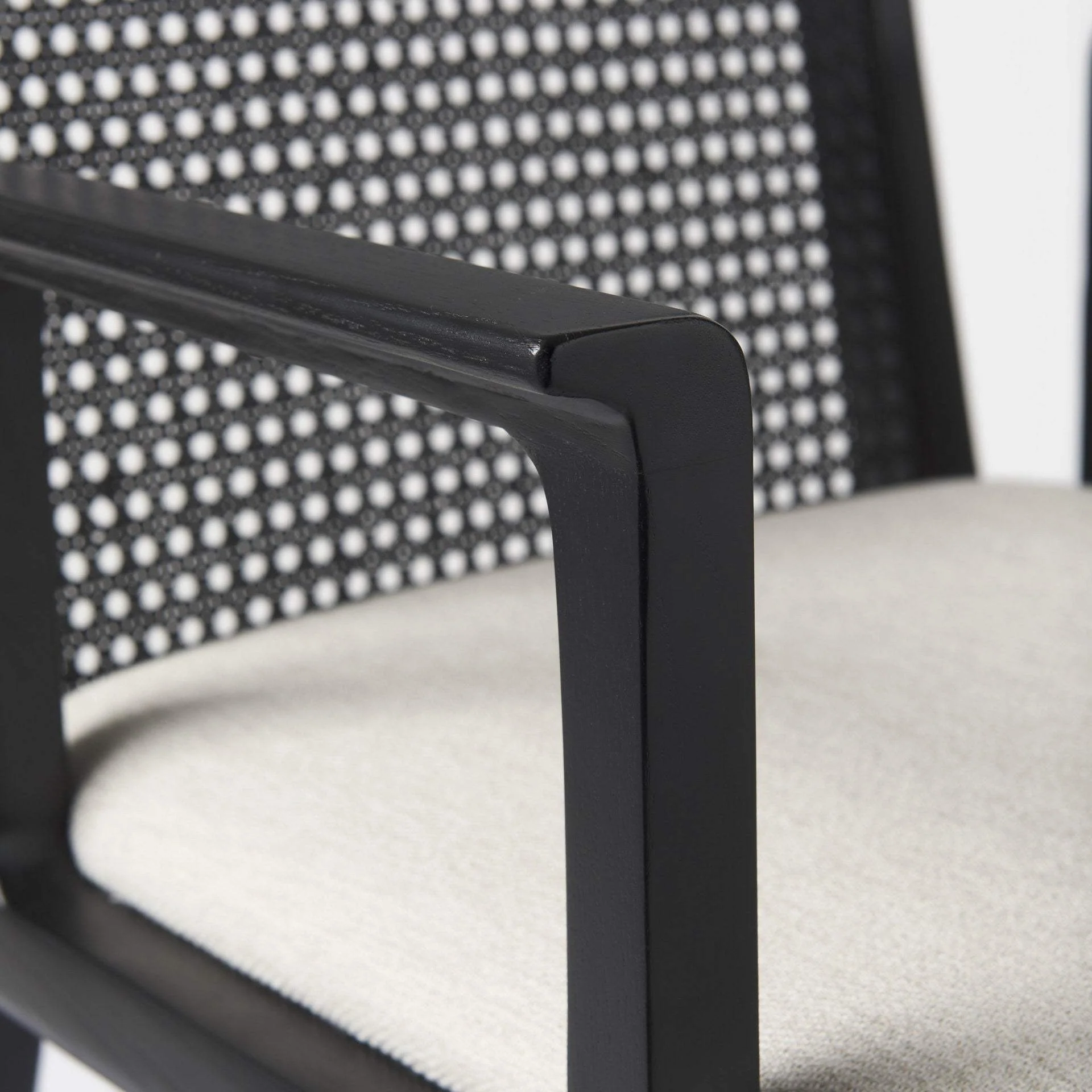 Black and Cream Uholstery and Cane Dining Armchair - Image 9