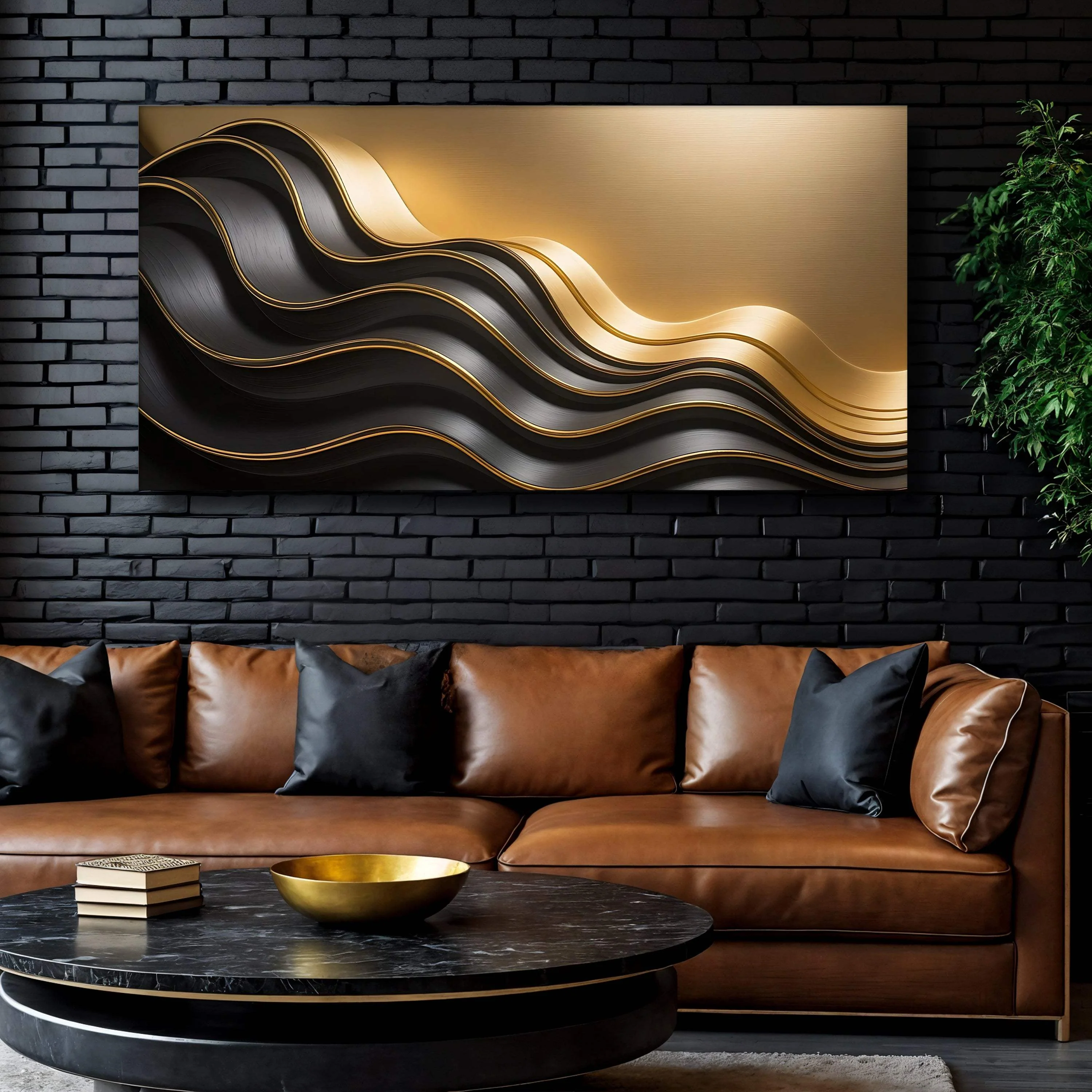Black and Gold Minimalist Abstract Wall Art IV - Image 2