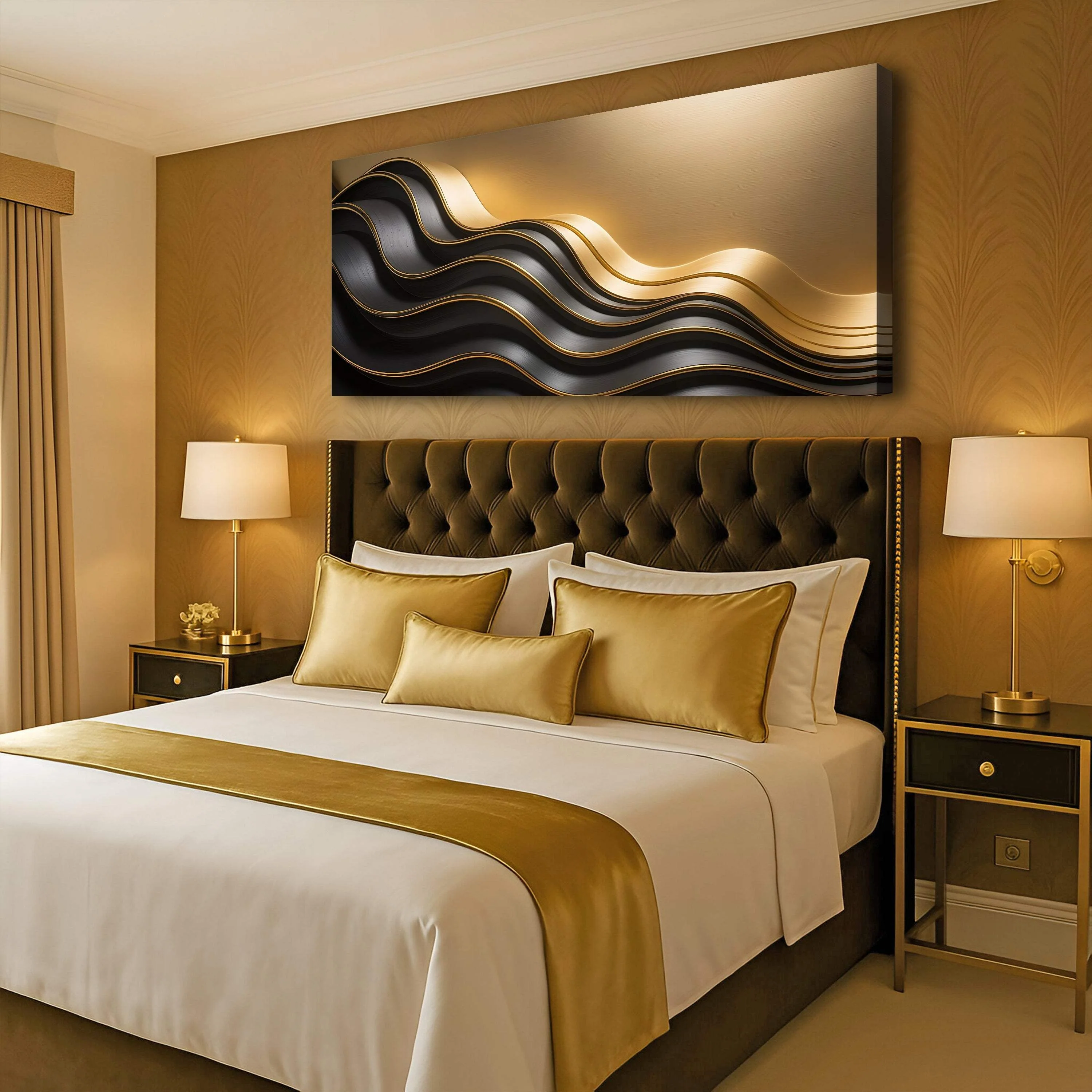 Black and Gold Minimalist Abstract Wall Art IV - Image 3