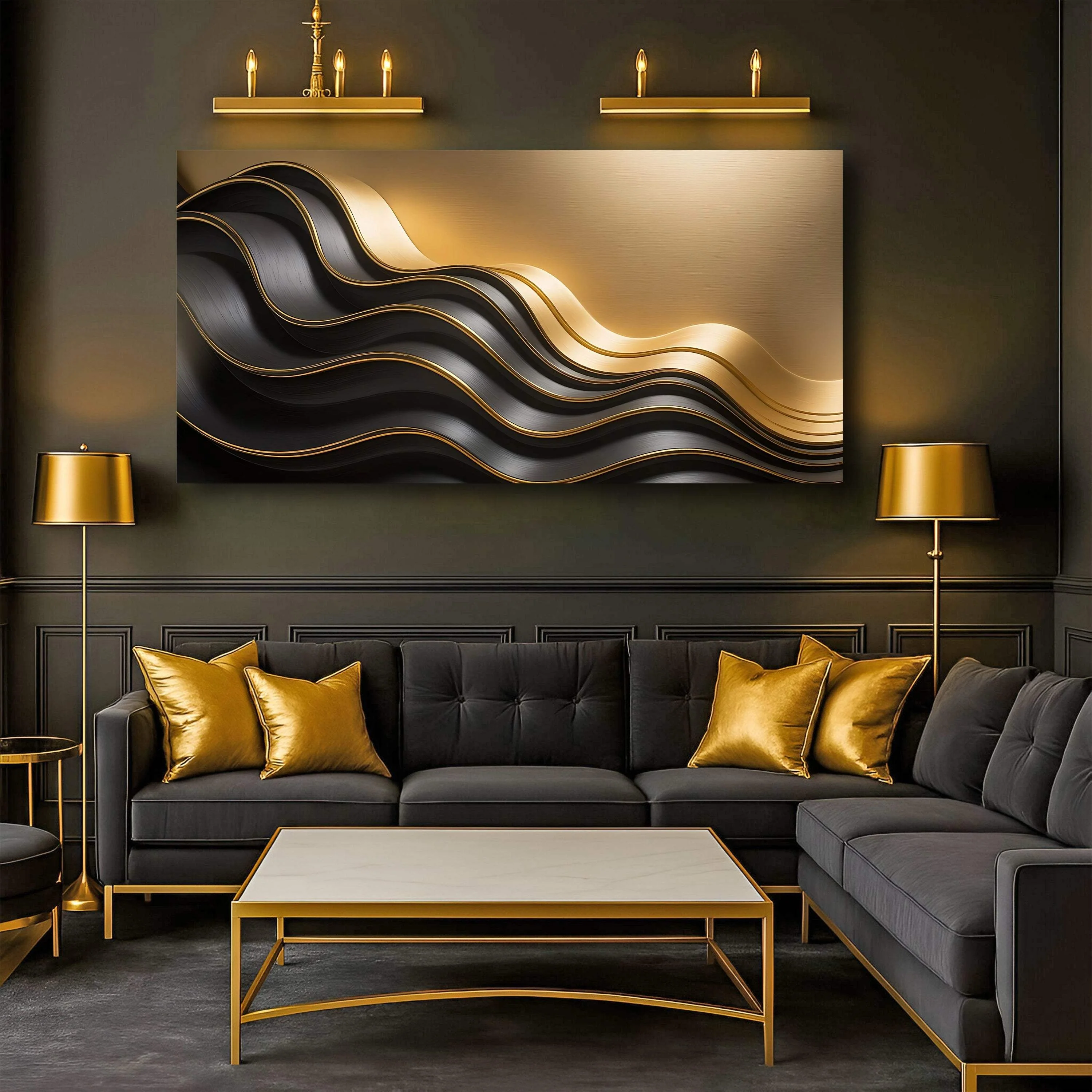 Black and Gold Minimalist Abstract Wall Art IV - Image 4