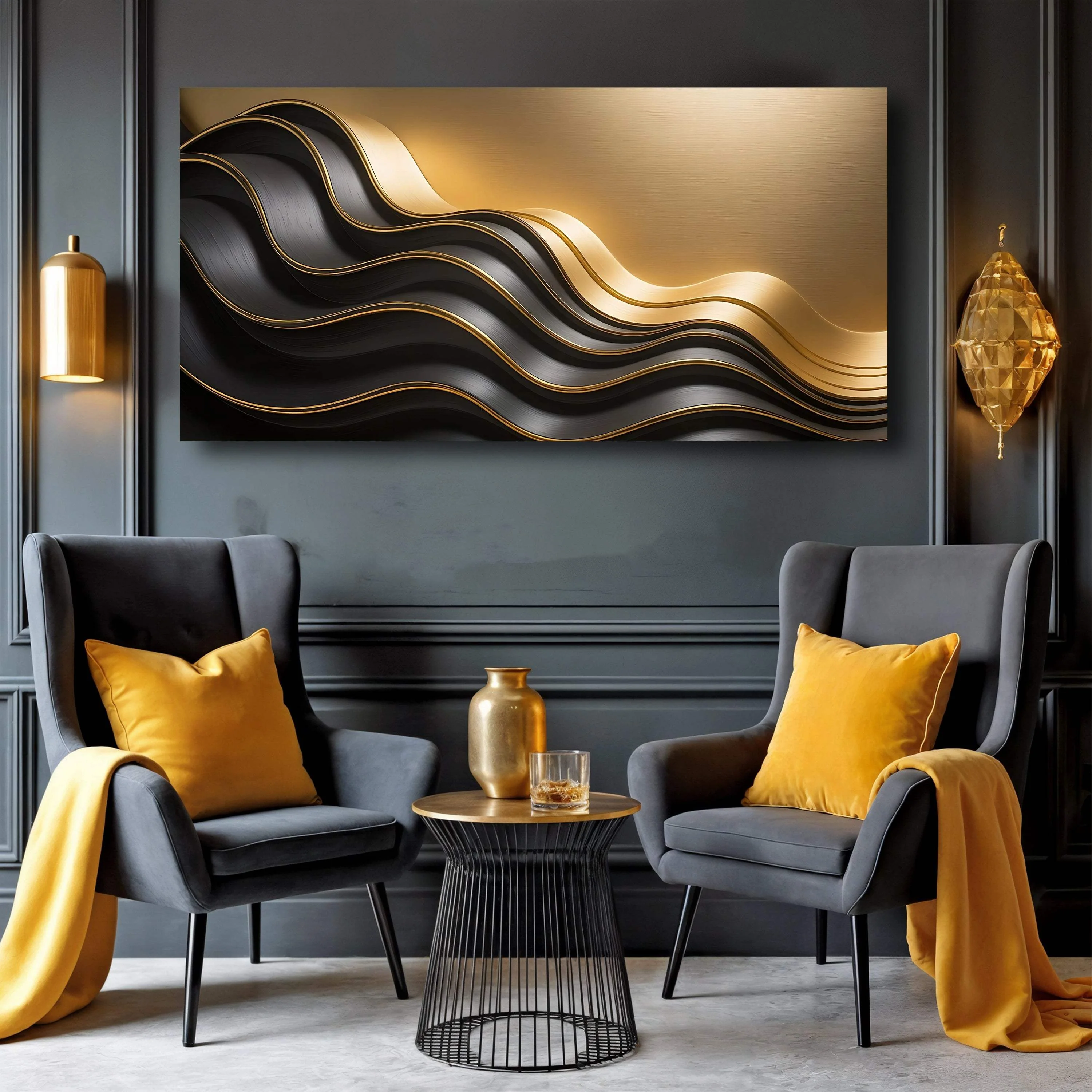Black and Gold Minimalist Abstract Wall Art IV - Image 5