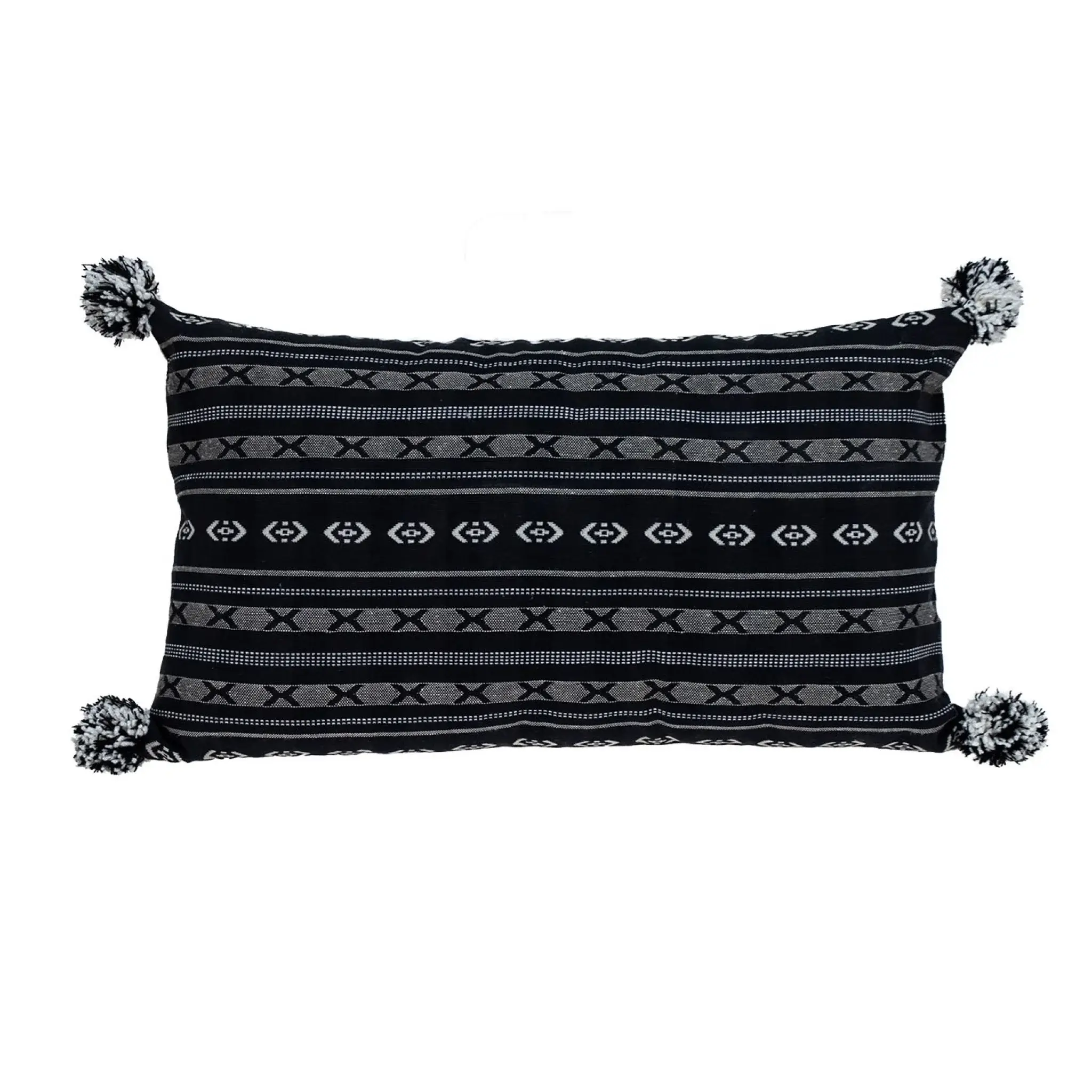 Black And Gray X Pom Throw Pillow - Image 2