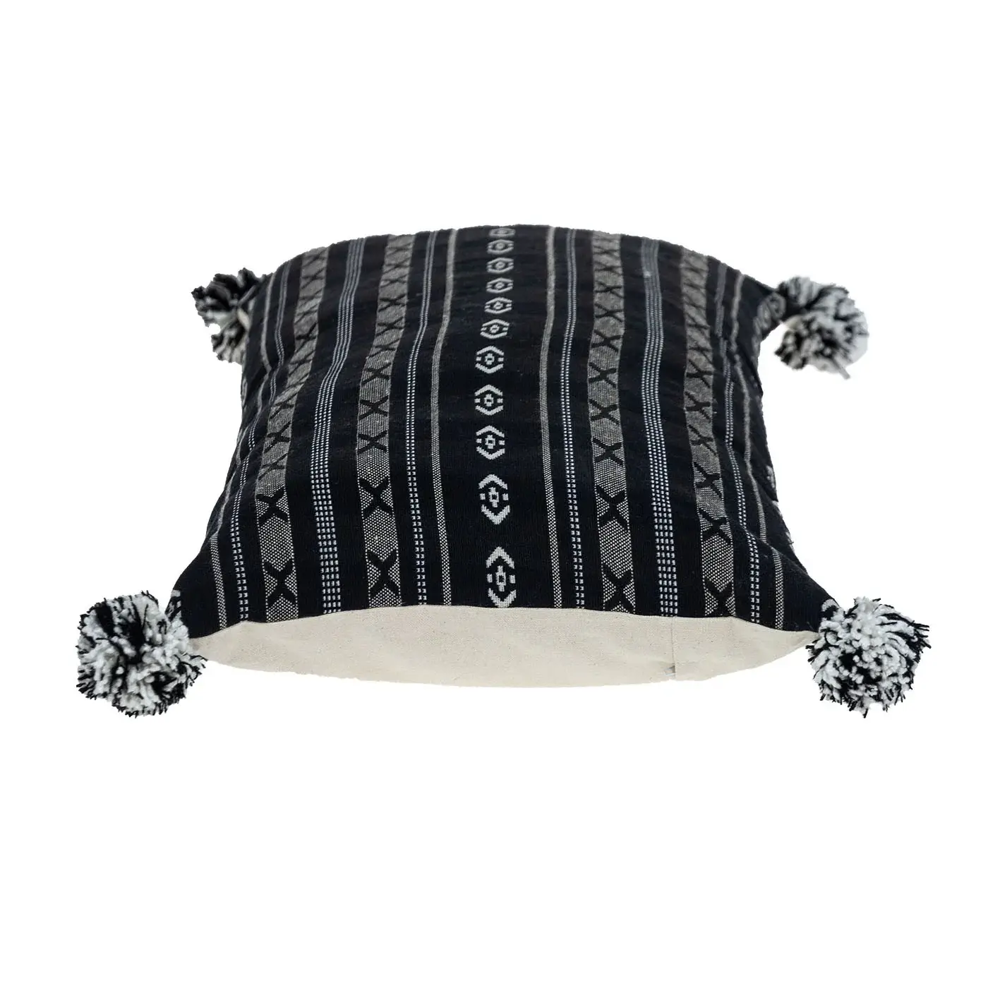 Black And Gray X Pom Throw Pillow - Image 5