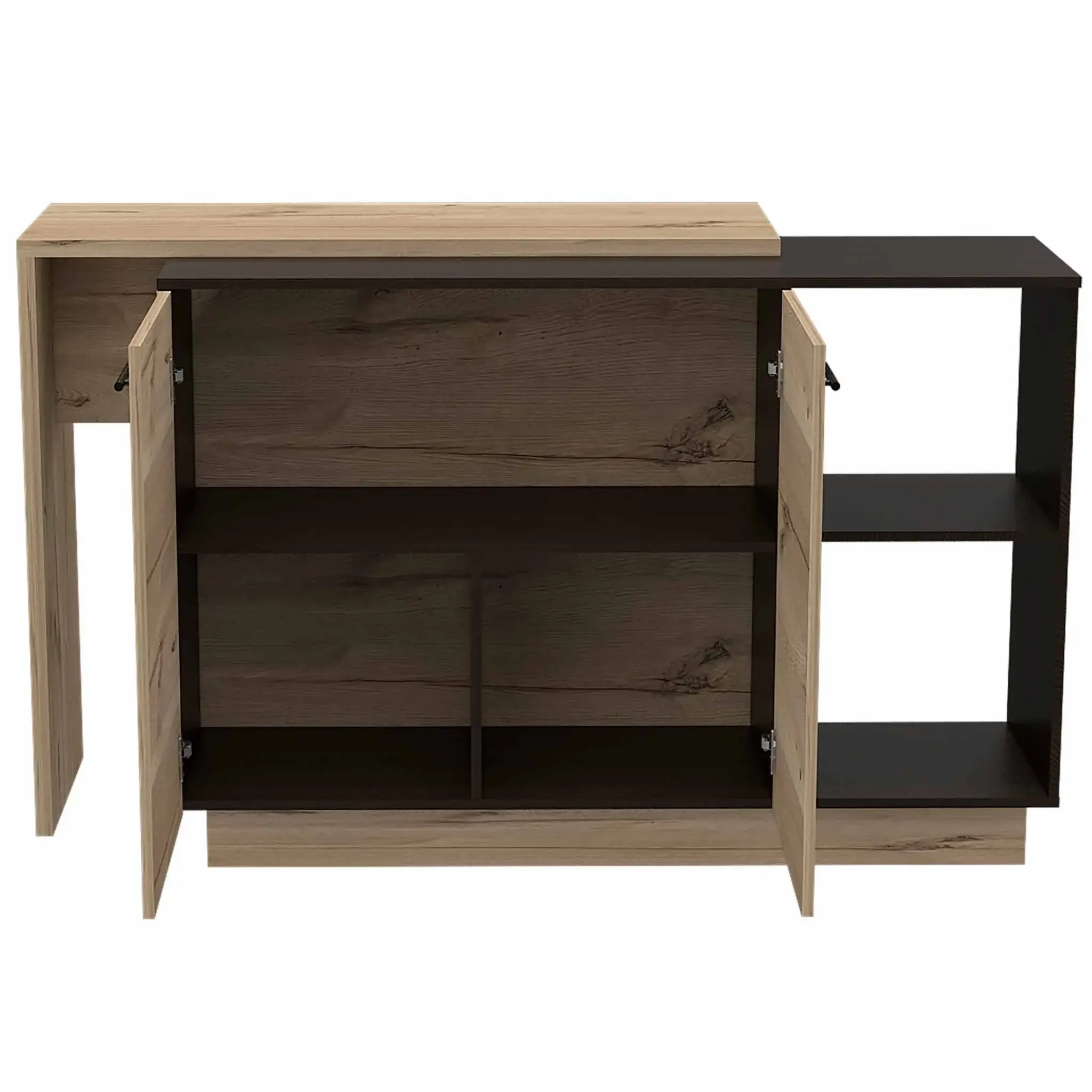 Black and Light Oak Contemporary Kitchen Island with Bar Table - Image 3