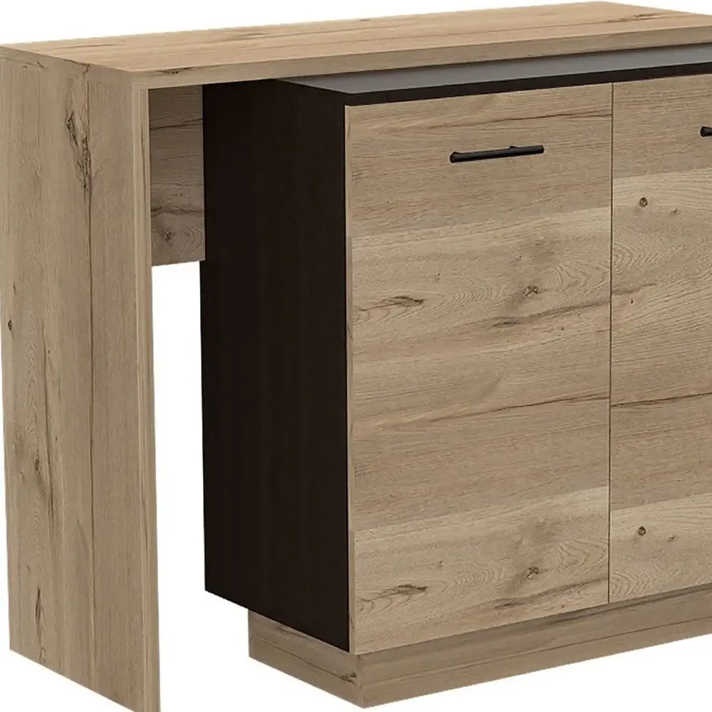 Black and Light Oak Contemporary Kitchen Island with Bar Table - Image 6