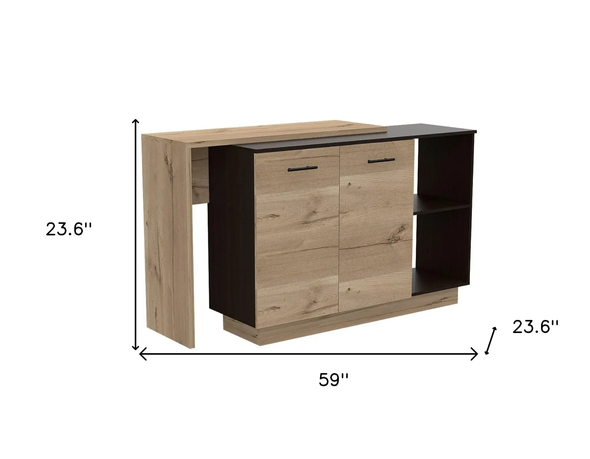 Black and Light Oak Contemporary Kitchen Island with Bar Table - Image 9