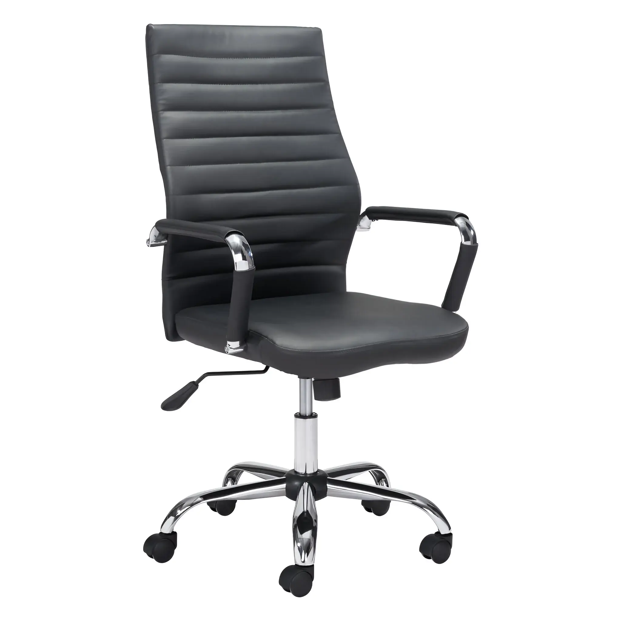 Black and Silver Adjustable Swivel Faux Leather Rolling Conference Office Chair - Image 3