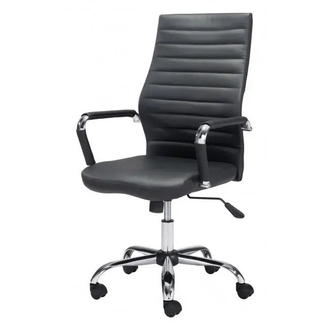 Black and Silver Adjustable Swivel Faux Leather Rolling Conference Office Chair - Image 4